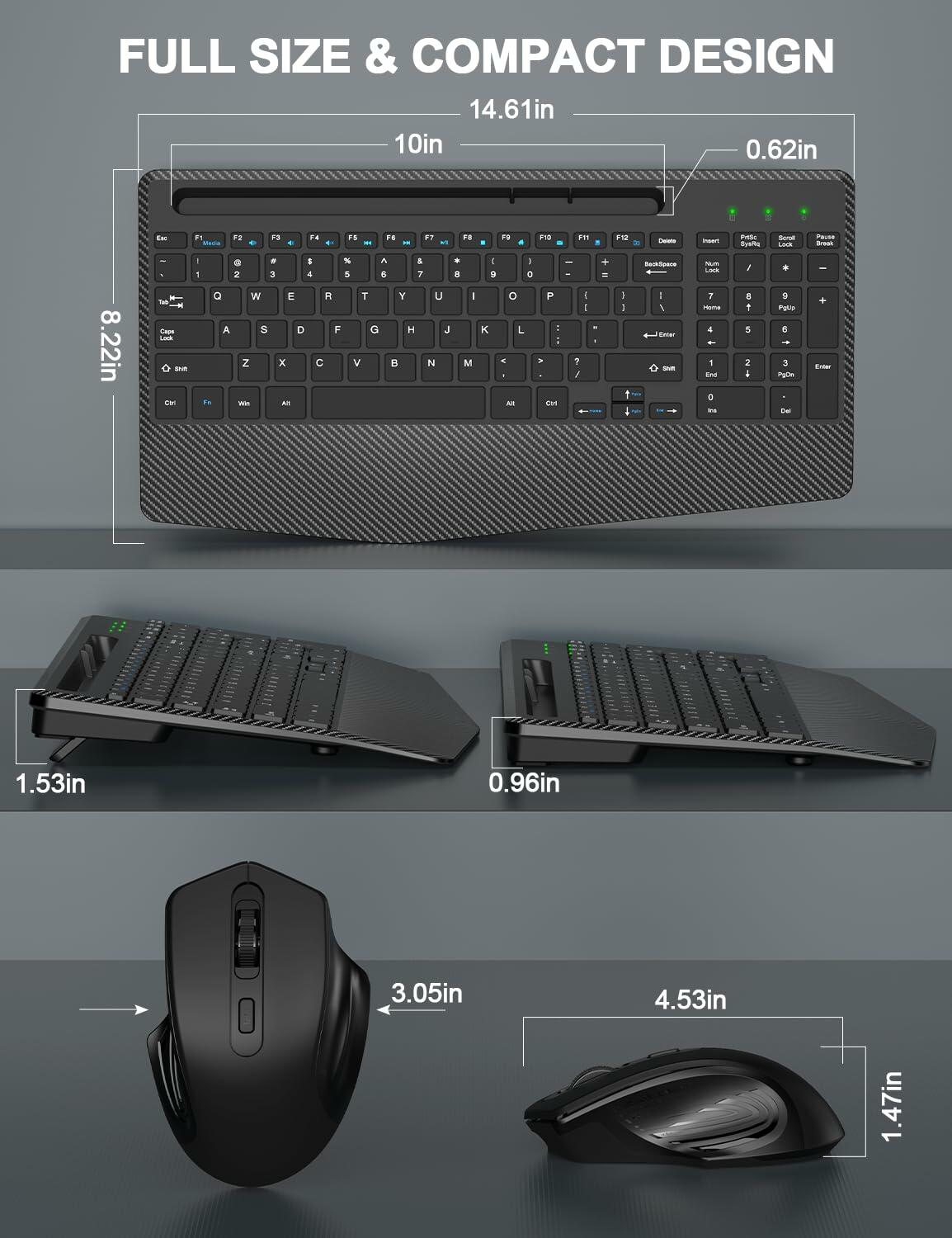 Wireless Keyboard Mouse Combo Ergonomic Wrist Rest Phone Holder White