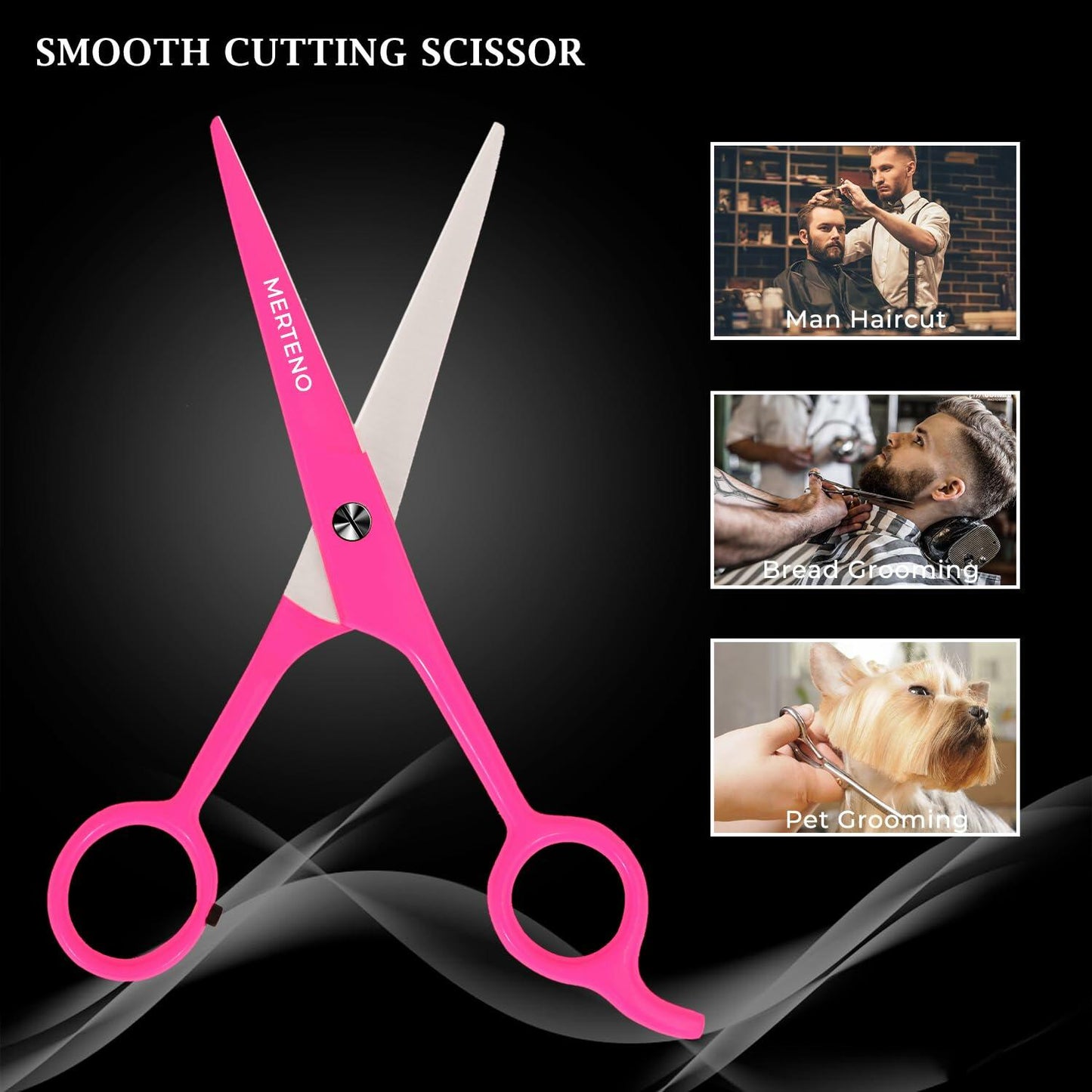 MERTENO Professional Hair Scissors 6.5 Inch Pink Rubber Handle Shears