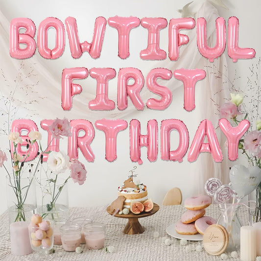 Pink Bow 1st Birthday Balloons Kit Girls Party Supplies Foil Latex Decor