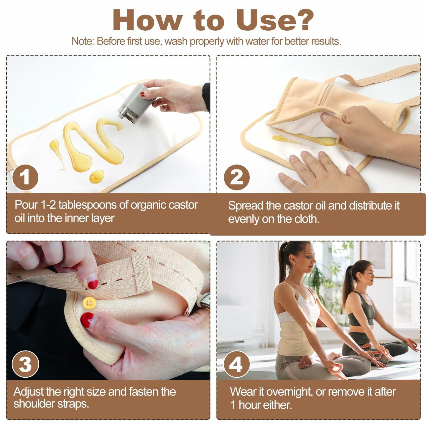 vyaji Organic Castor Oil Pack Wrap Kit Adjustable Straps Waterproof Purple