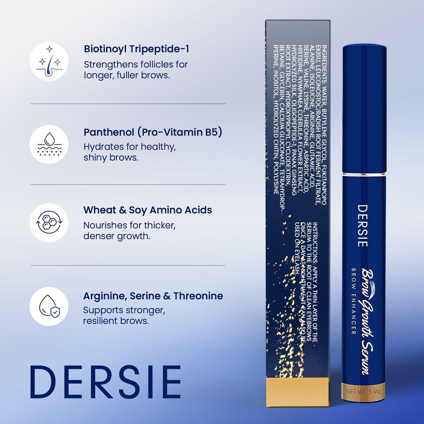 Dersie Eyebrow Growth Serum with Peptide Complex Biotin Arginine 5mL Aloe