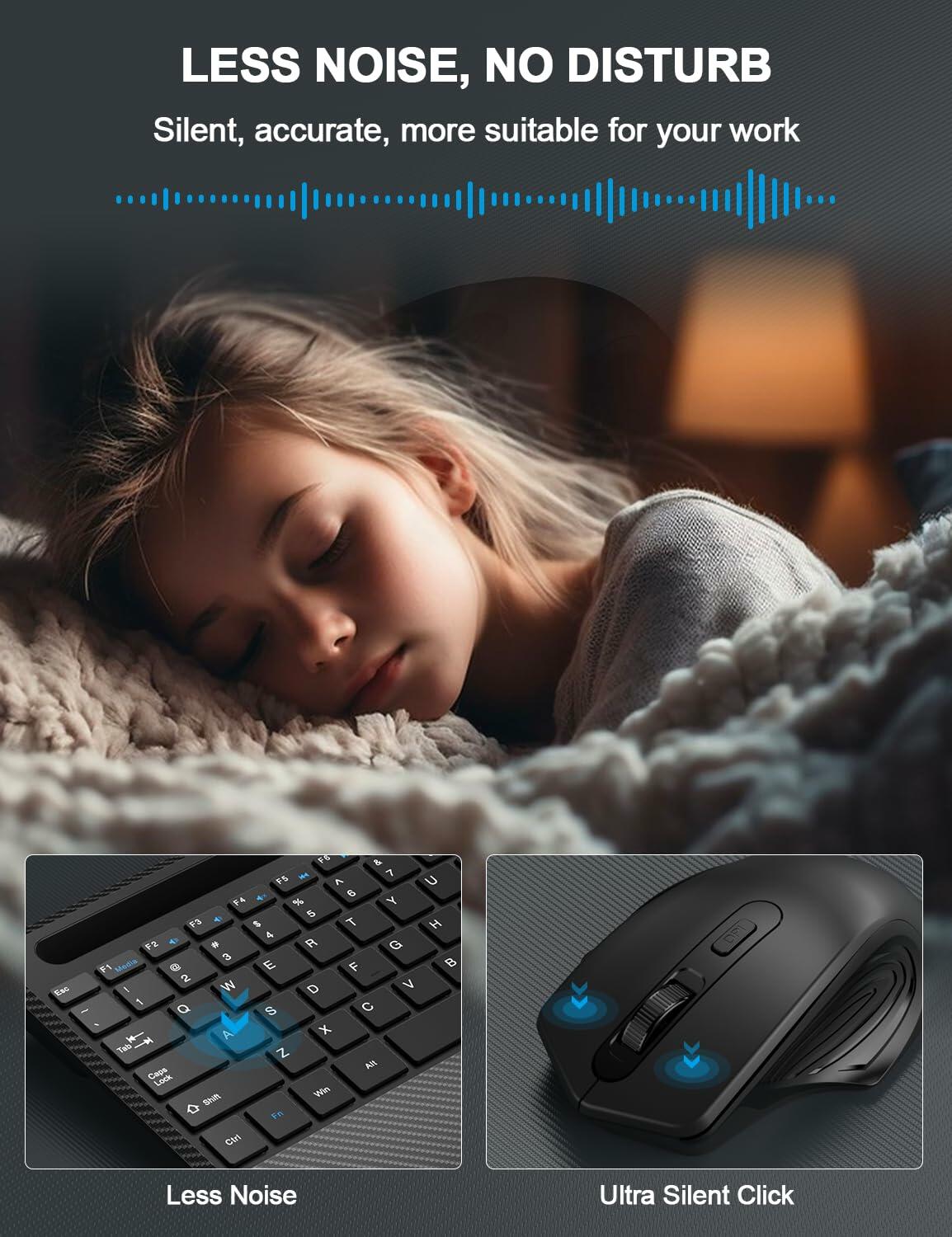 Wireless Keyboard Mouse Combo Ergonomic Wrist Rest Phone Holder White