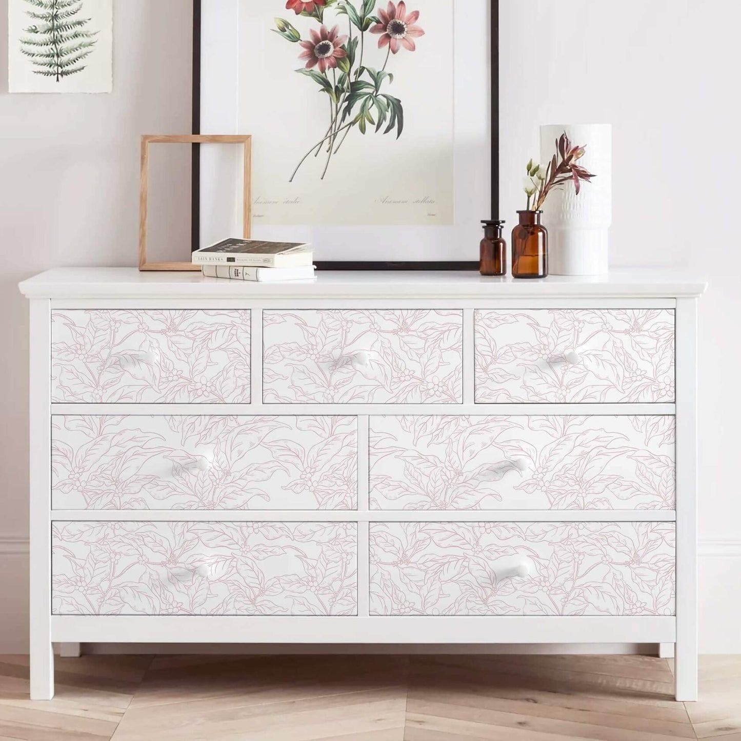 Heroad Boho Floral Peel & Stick Wallpaper Pink White 17.3x78.7in Vinyl