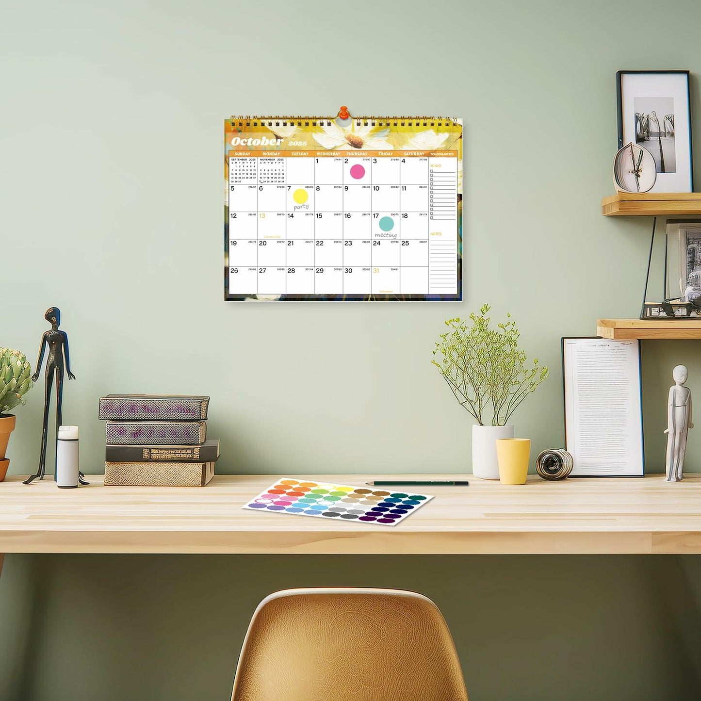 XISIDO 18-Month Wall Calendar 2025-2026 11x8.5 Flower Julian Dates