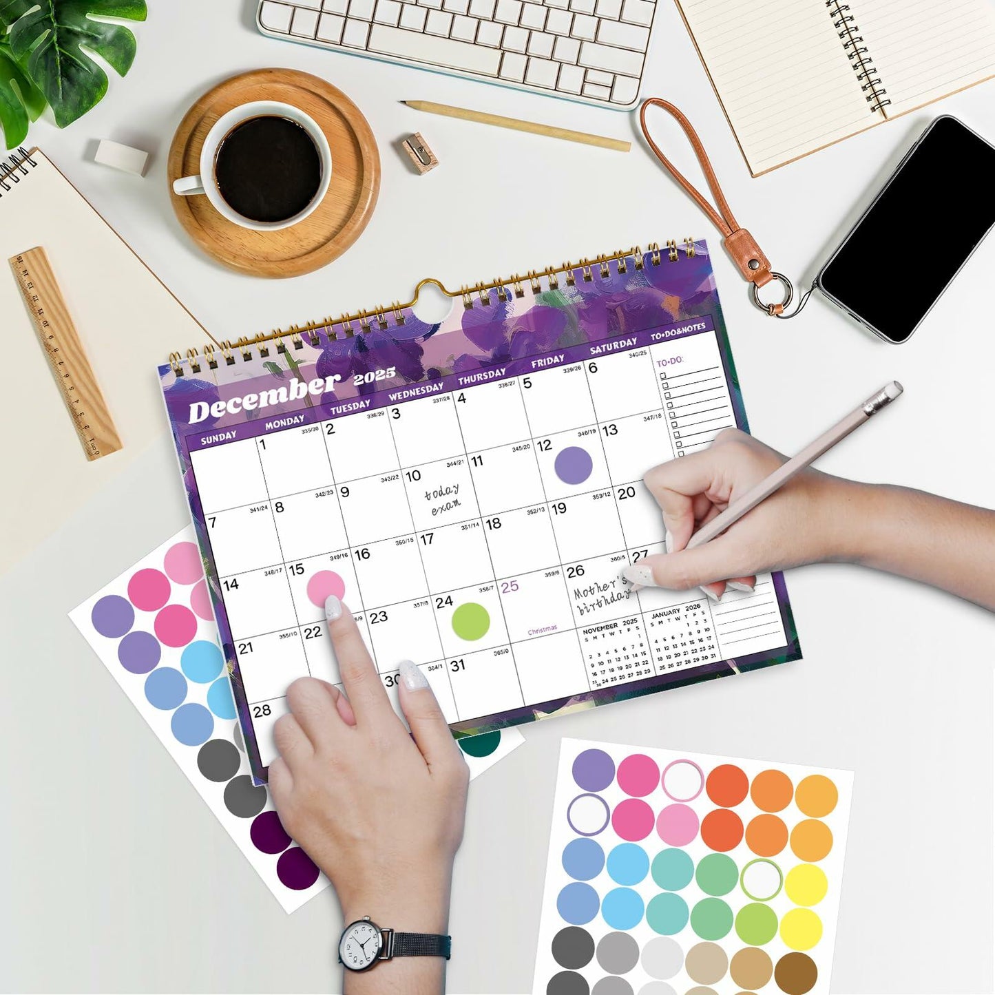 XISIDO 18-Month Wall Calendar 2025-2026 11x8.5 Flower Julian Dates