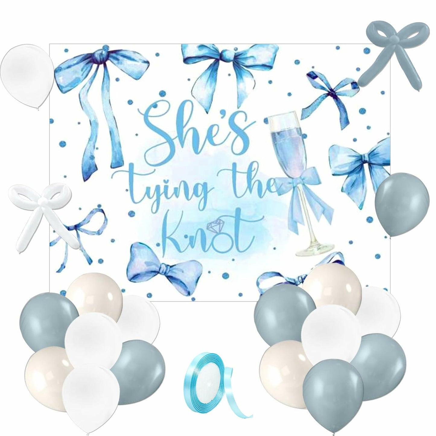 BACH AND BOUJEE She's Tying The Knot Backdrop Blue Bridal Shower Banner