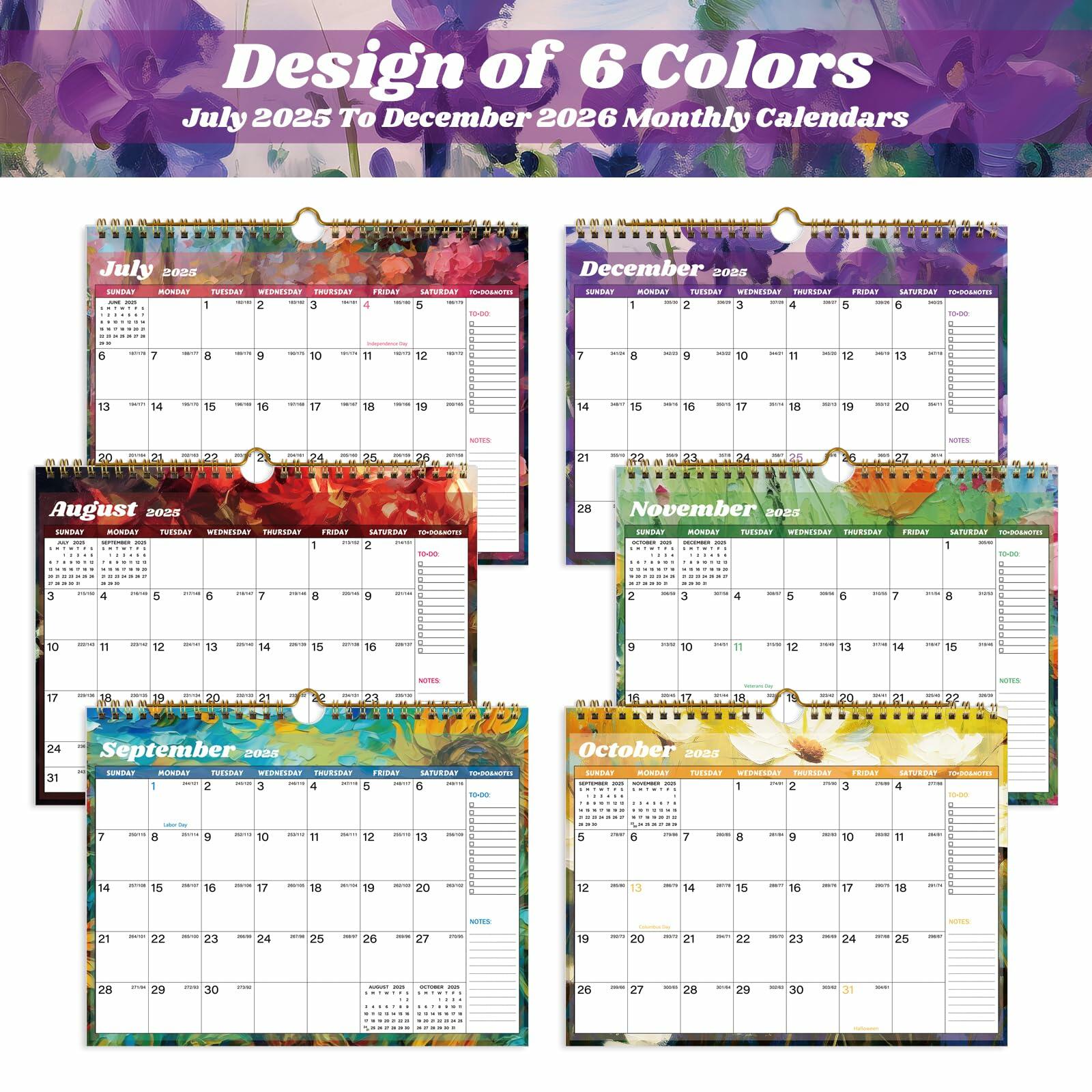 XISIDO 18-Month Wall Calendar 2025-2026 11x8.5 Flower Julian Dates