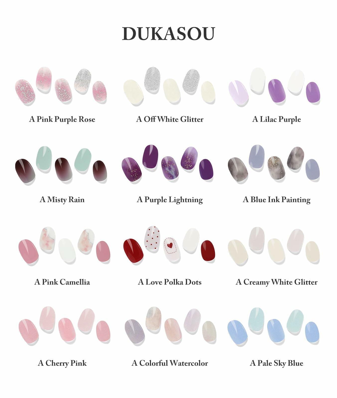 DUKASOU Semi Cured Gel Nail Strips 28 pcs Creamy White Glitter UV Light