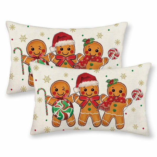 OFIRD Merry Christmas Pillow Covers 12x20 Green Linen Pack of 2 Lumbar Case