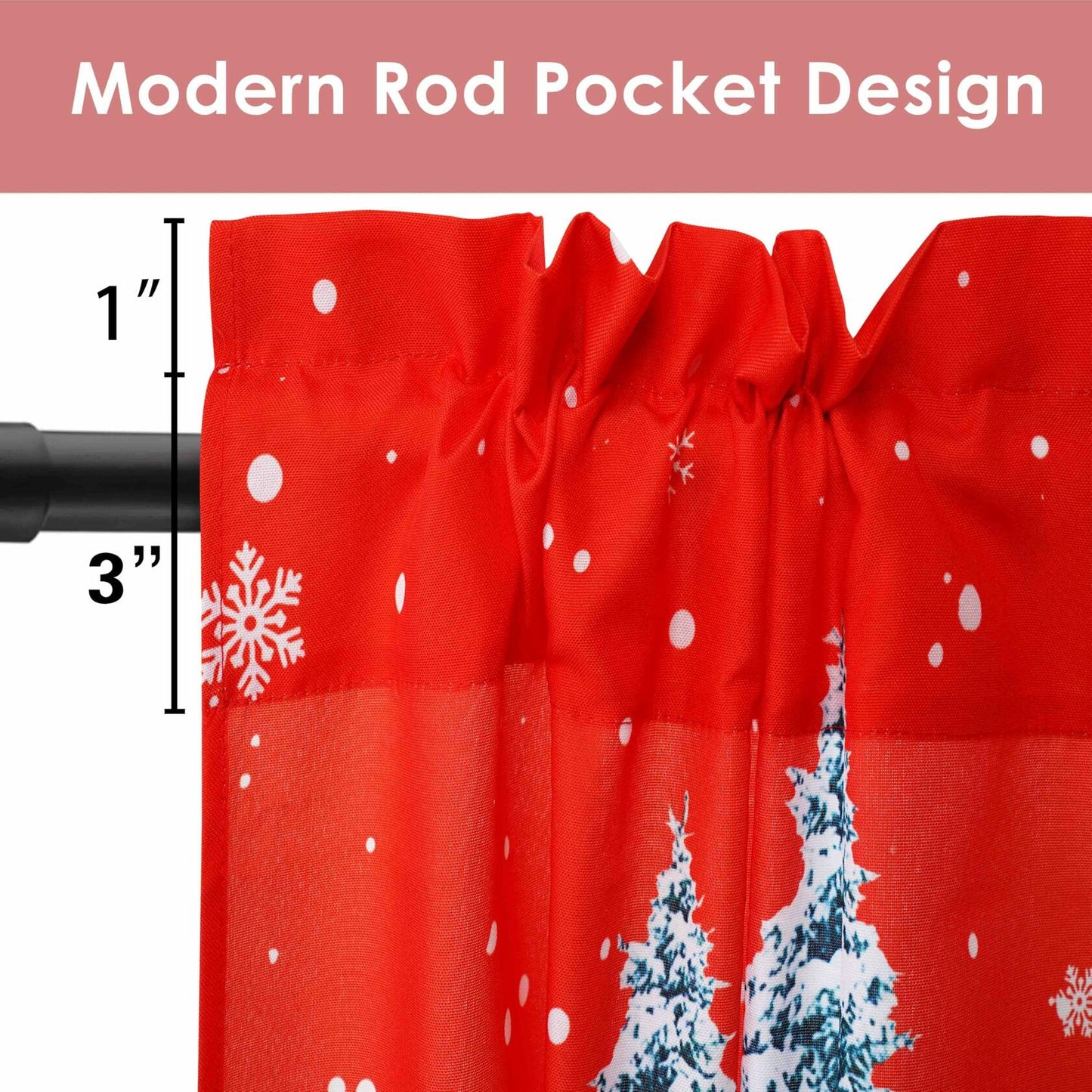 aiwkjdns 3 Piece Christmas Kitchen Window Curtains Set Red Rayon 27.5x36 in