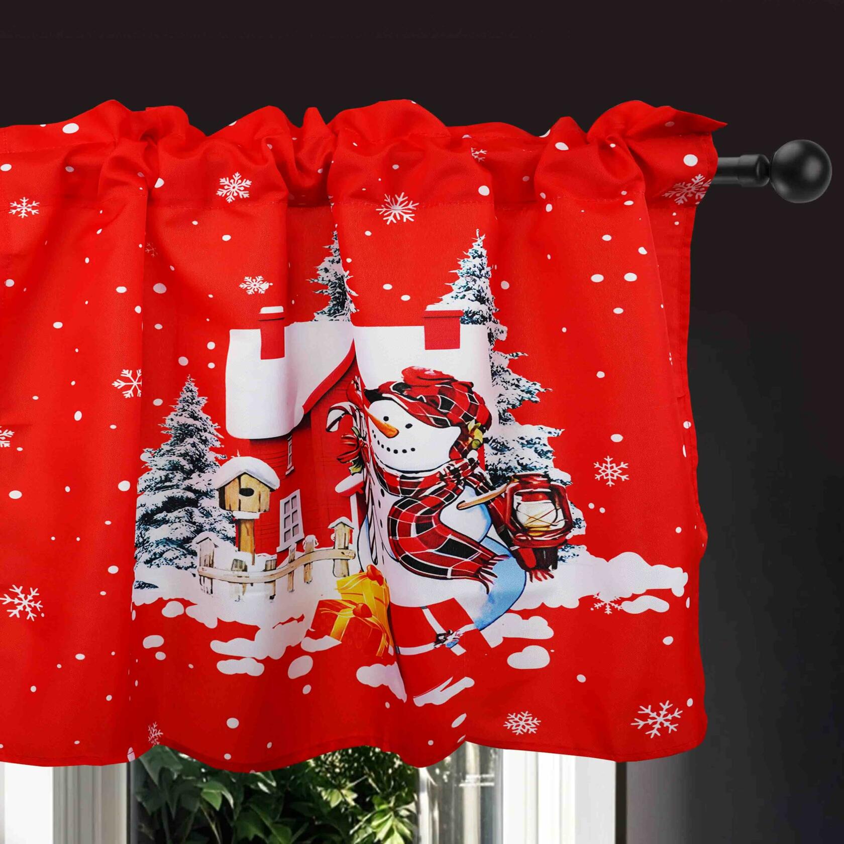 aiwkjdns 3 Piece Christmas Kitchen Window Curtains Set Red Rayon 27.5x36 in