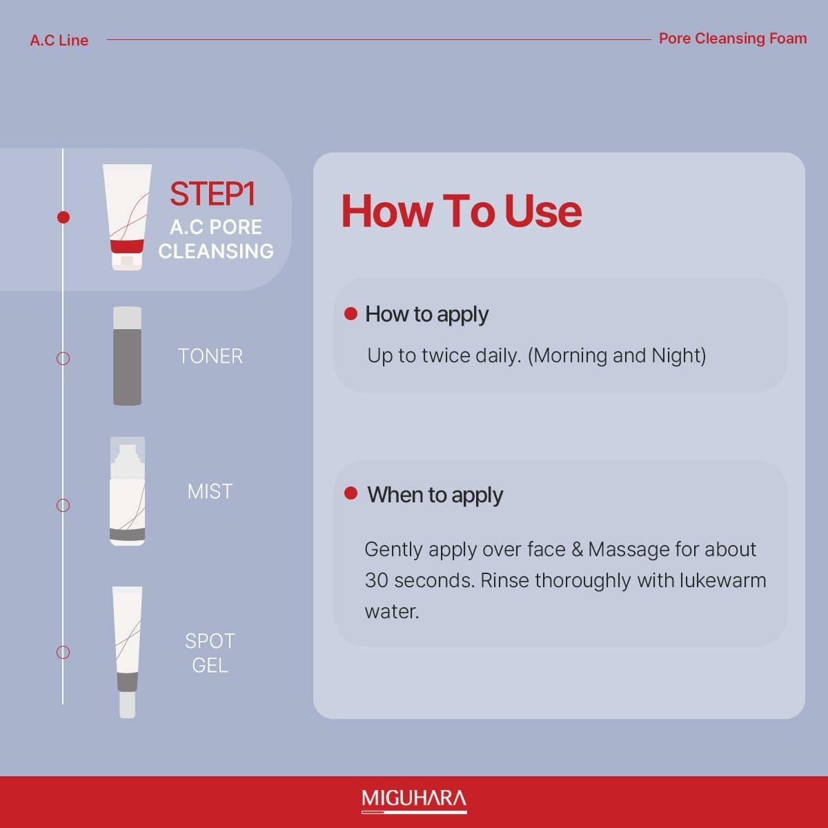 MIGUHARA A.C Pore Cleansing Foam Korean Skincare Face Wash 120ml 4.05oz