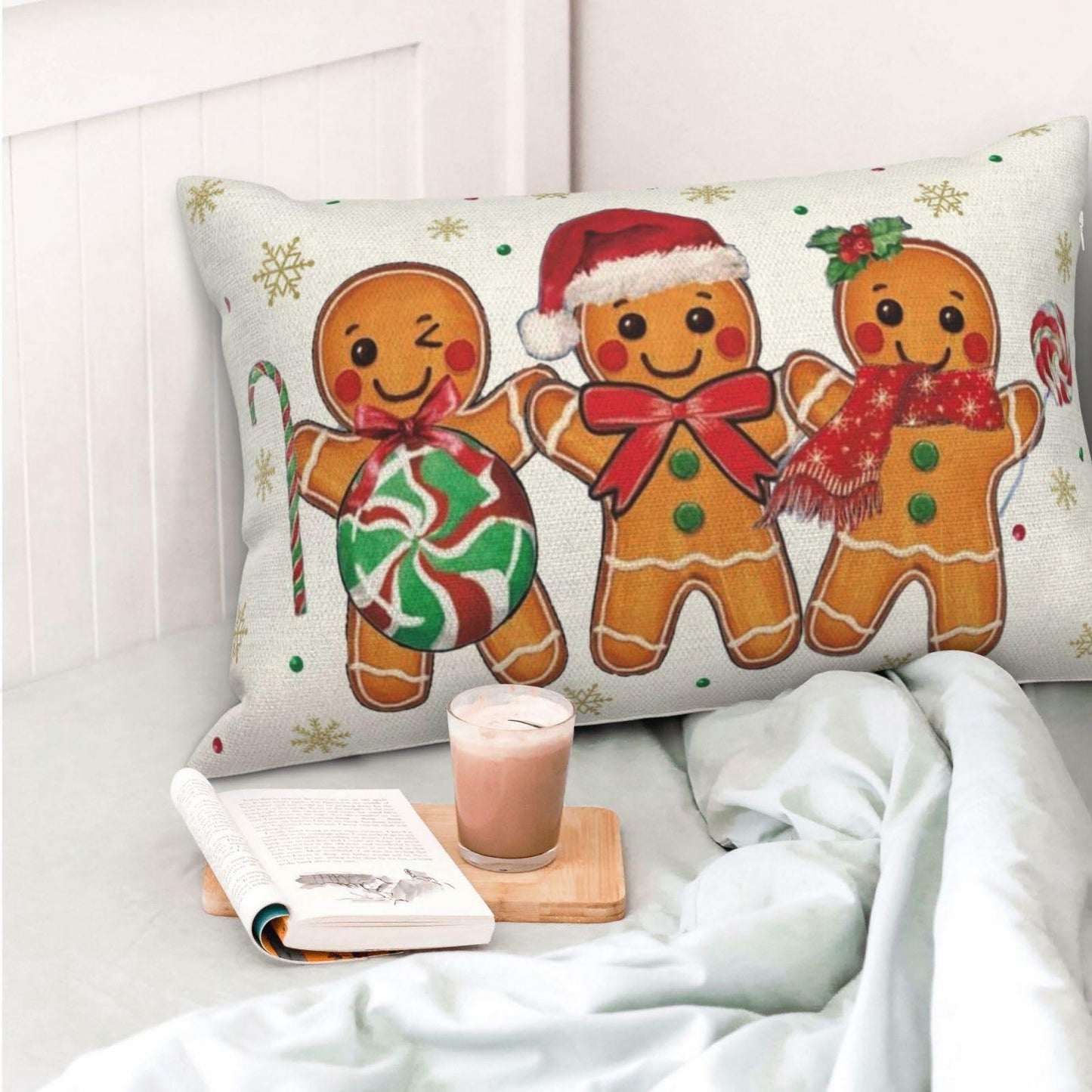 OFIRD Merry Christmas Pillow Covers 12x20 Green Linen Pack of 2 Lumbar Case