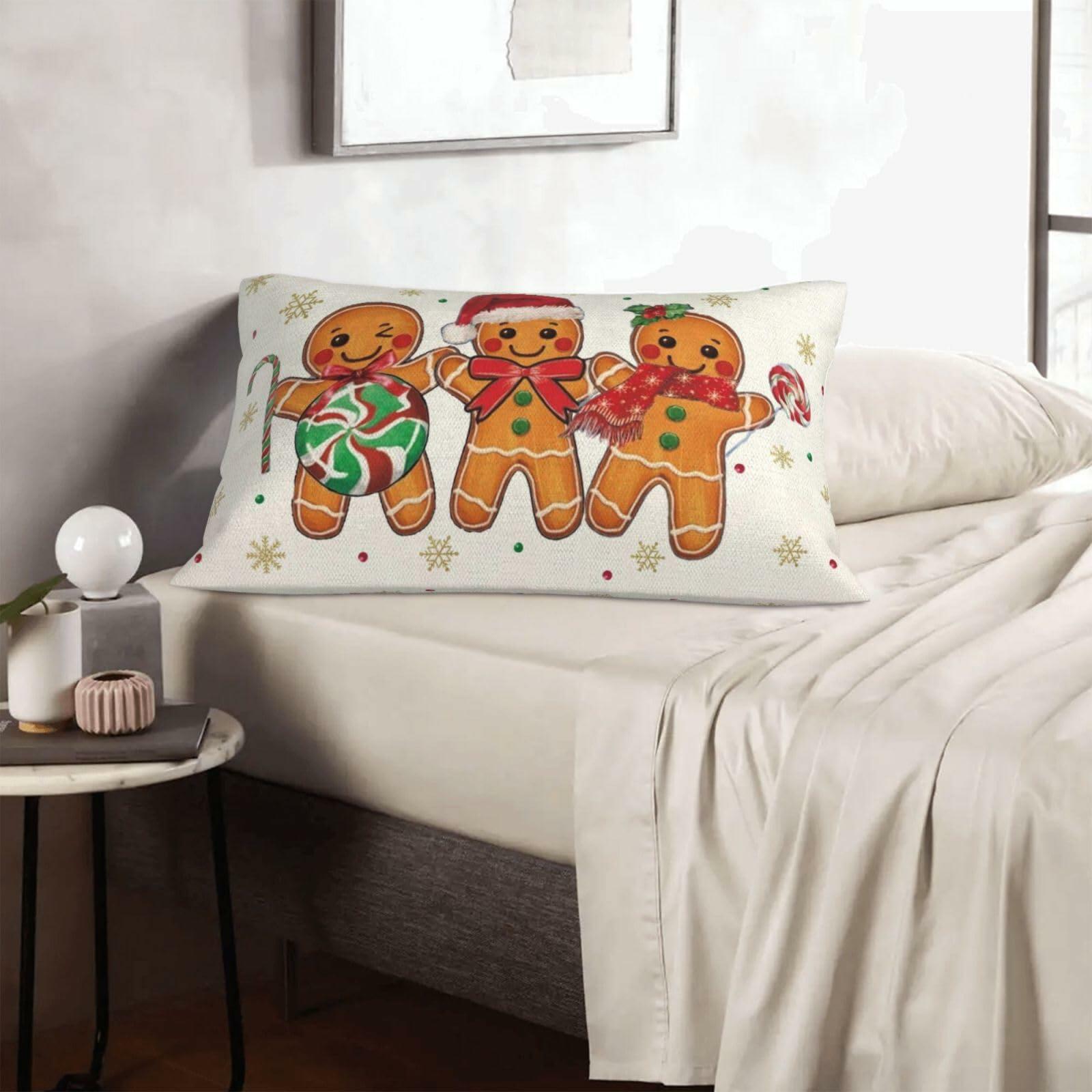 OFIRD Merry Christmas Pillow Covers 12x20 Green Linen Pack of 2 Lumbar Case