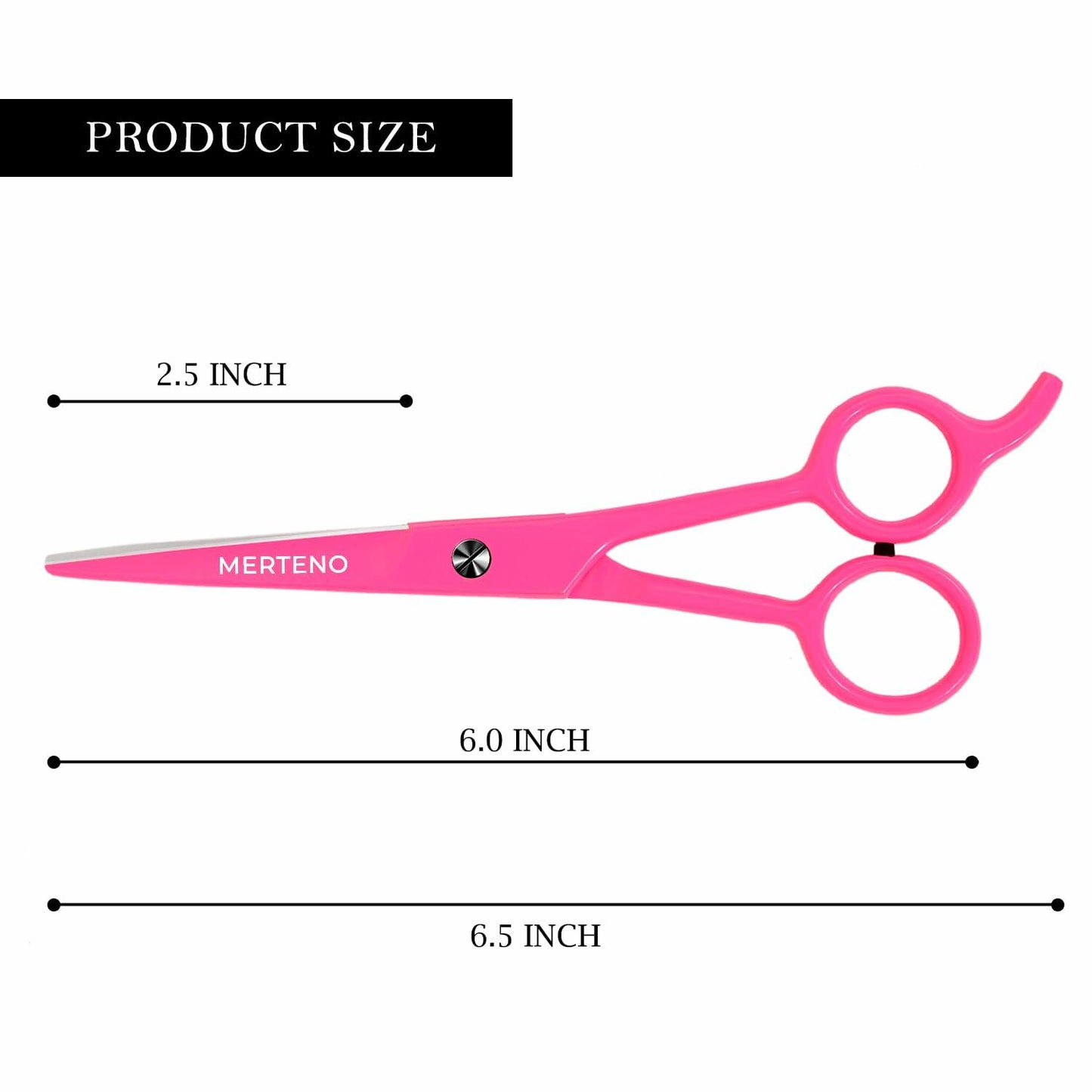 MERTENO Professional Hair Scissors 6.5 Inch Pink Rubber Handle Shears