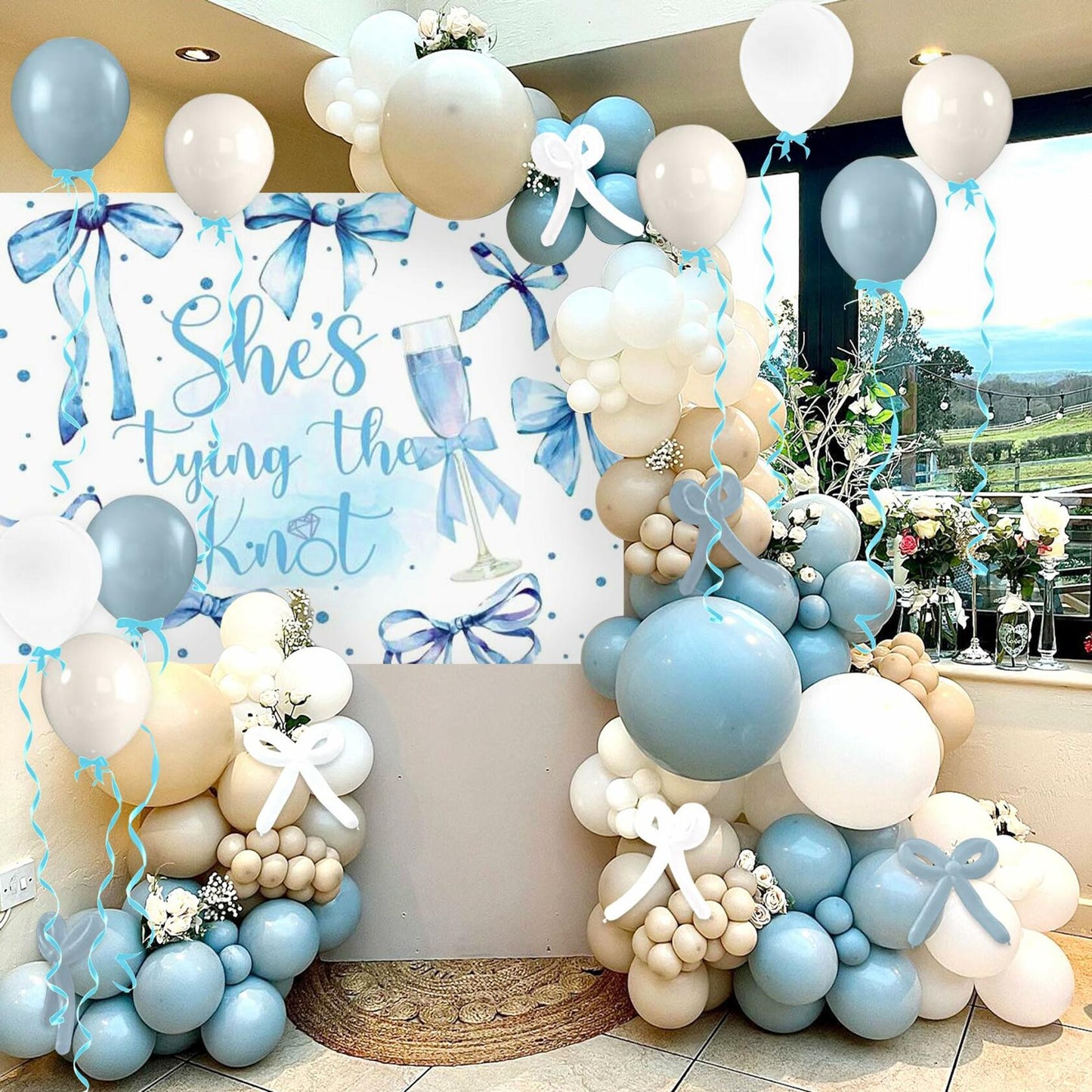 BACH AND BOUJEE She's Tying The Knot Backdrop Blue Bridal Shower Banner