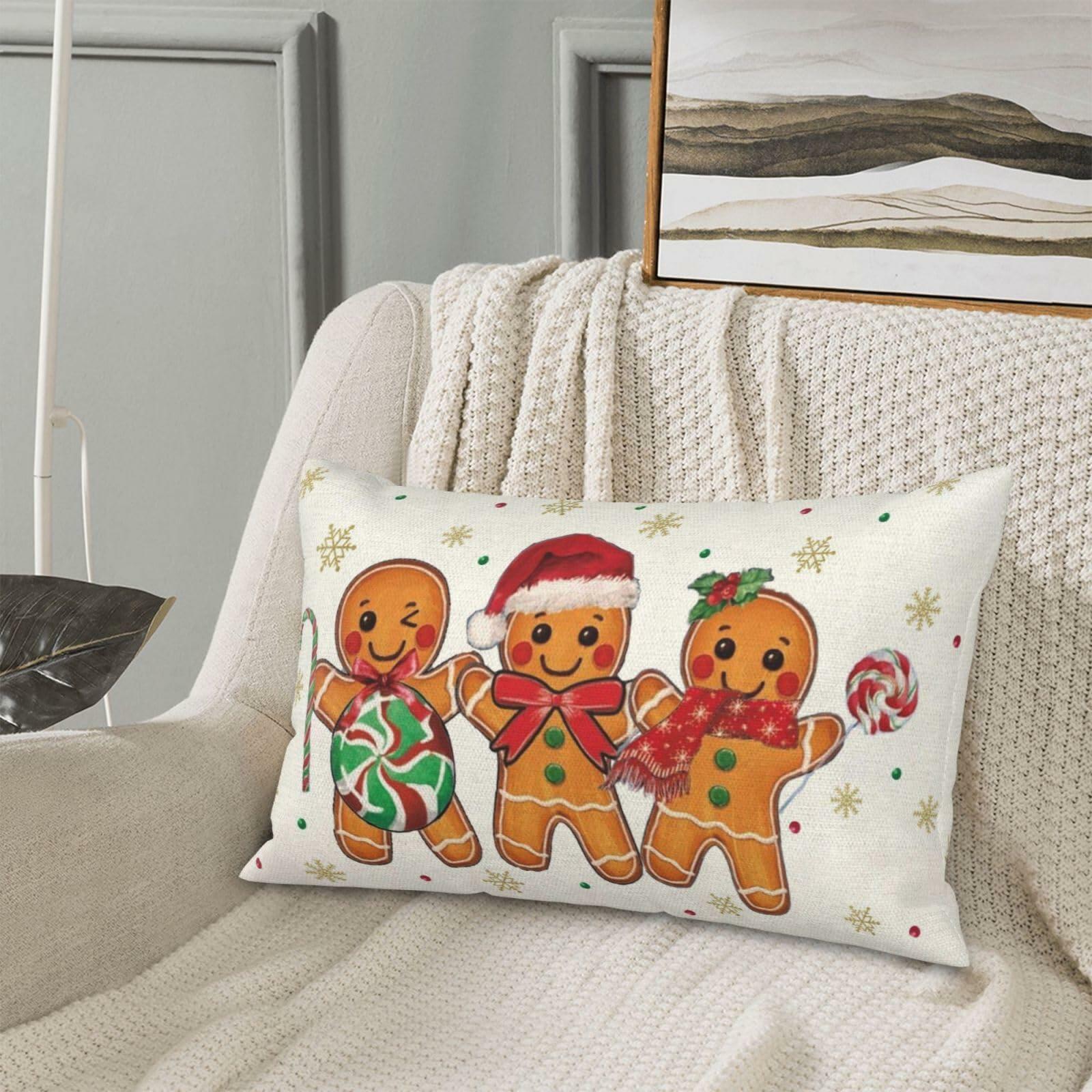 OFIRD Merry Christmas Pillow Covers 12x20 Green Linen Pack of 2 Lumbar Case