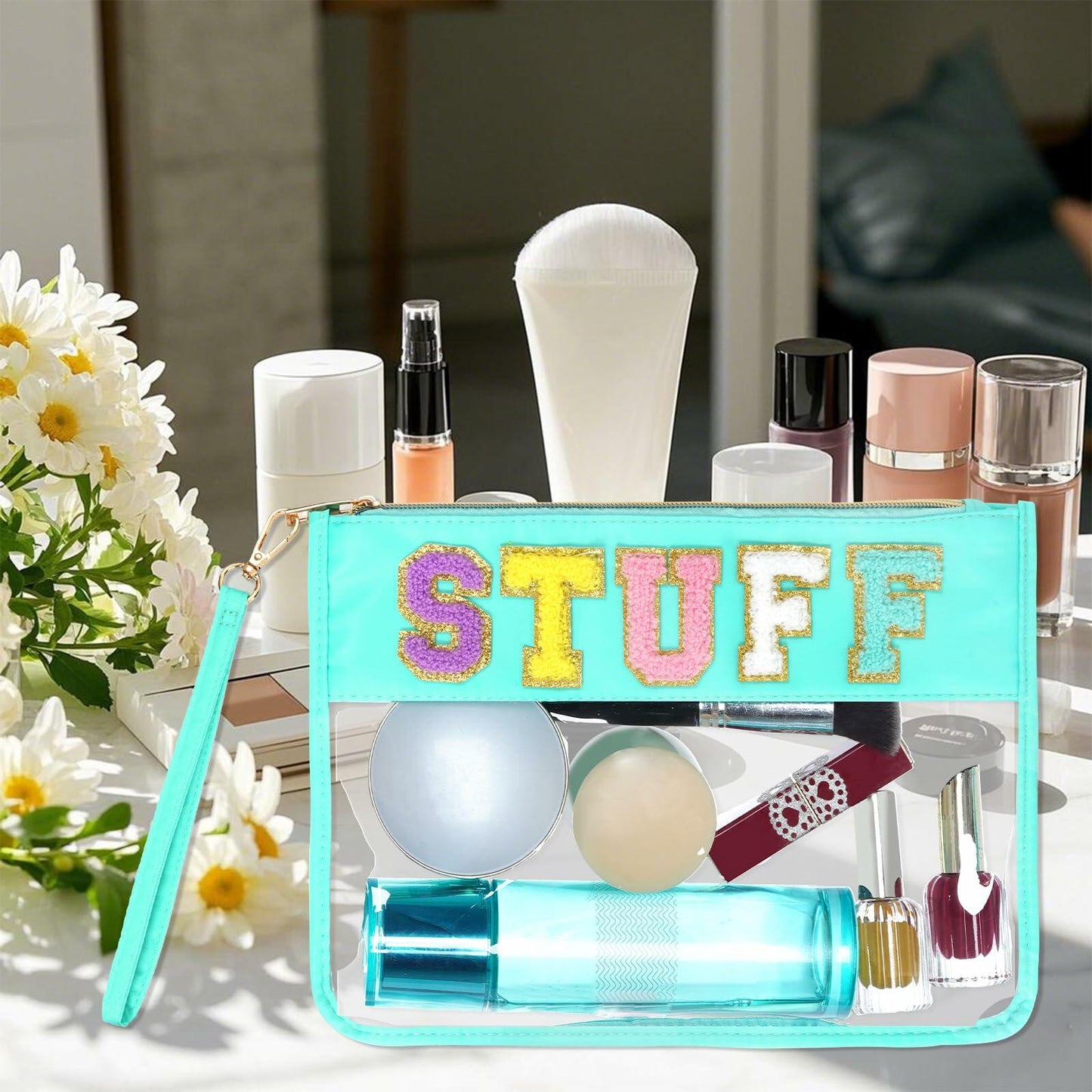 Rthjsfj Chenille Letter Clear Travel Makeup Bag Nylon Red-Beach