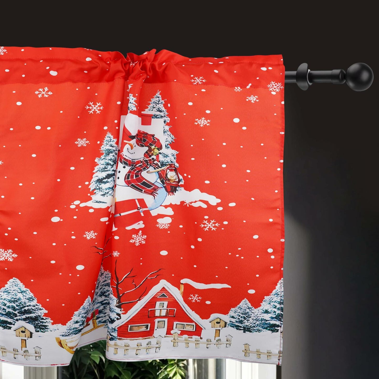 aiwkjdns 3 Piece Christmas Kitchen Window Curtains Set Red Rayon 27.5x36 in