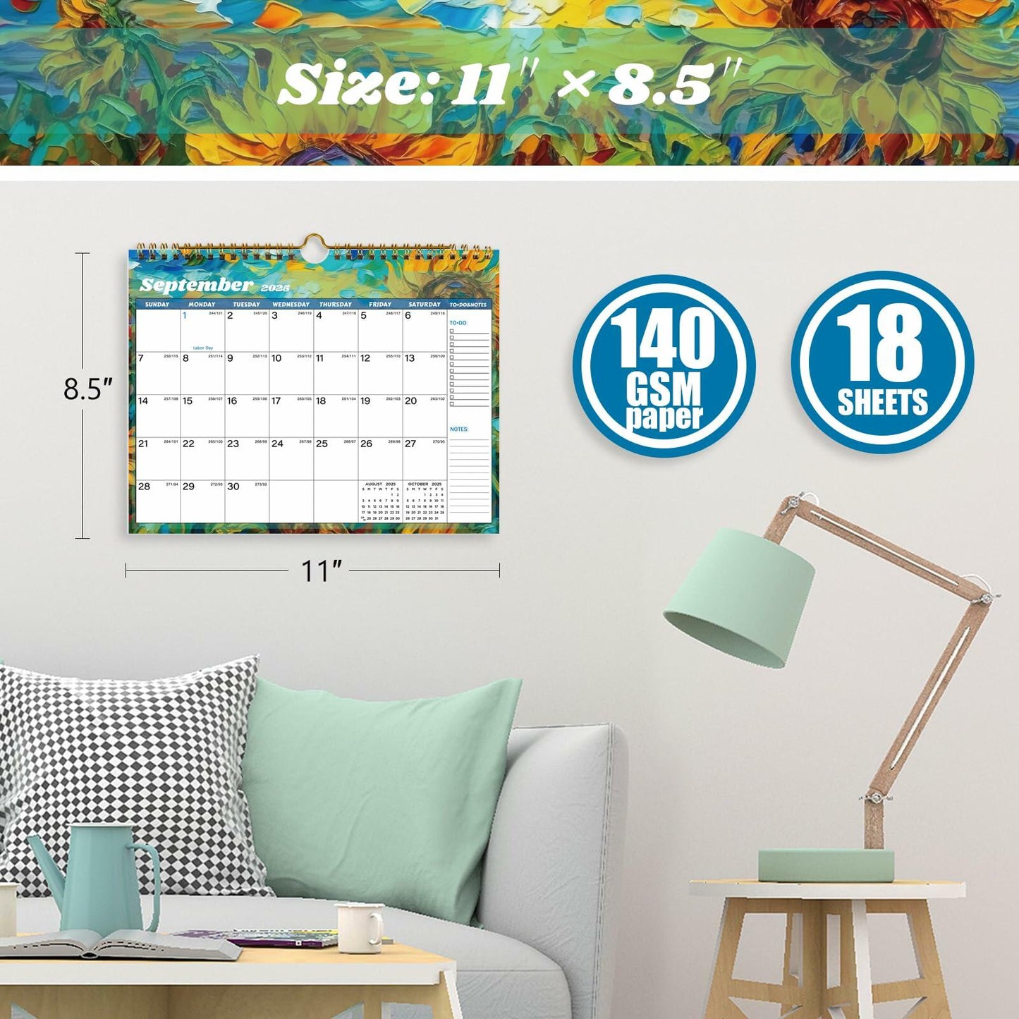 XISIDO 18-Month Wall Calendar 2025-2026 11x8.5 Flower Julian Dates