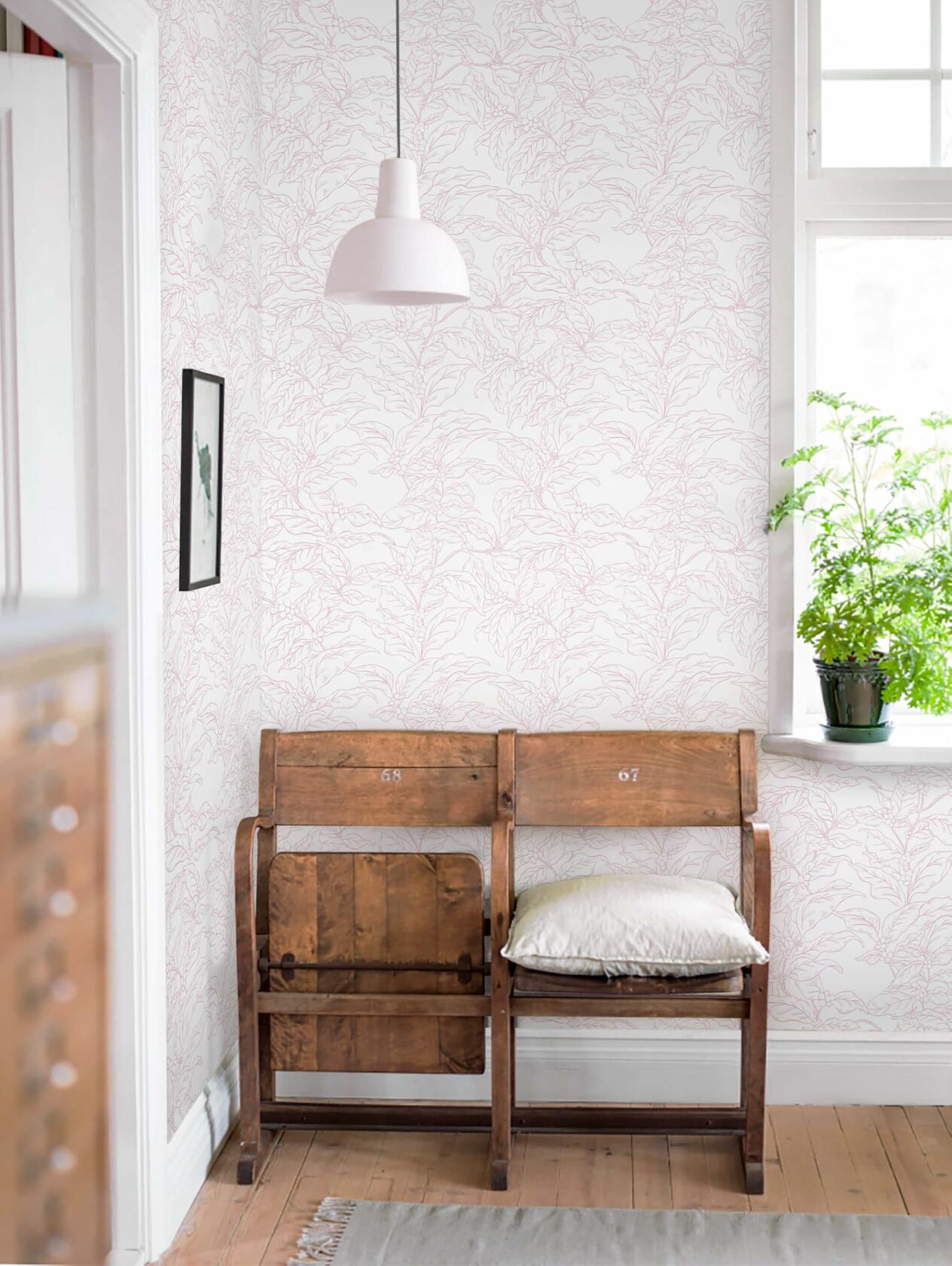 Heroad Boho Floral Peel & Stick Wallpaper Pink White 17.3x78.7in Vinyl