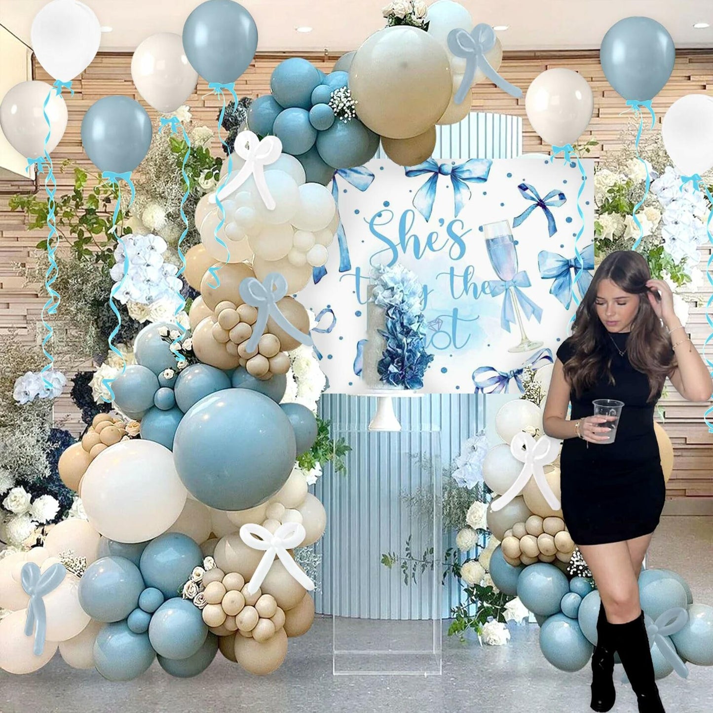 BACH AND BOUJEE She's Tying The Knot Backdrop Blue Bridal Shower Banner