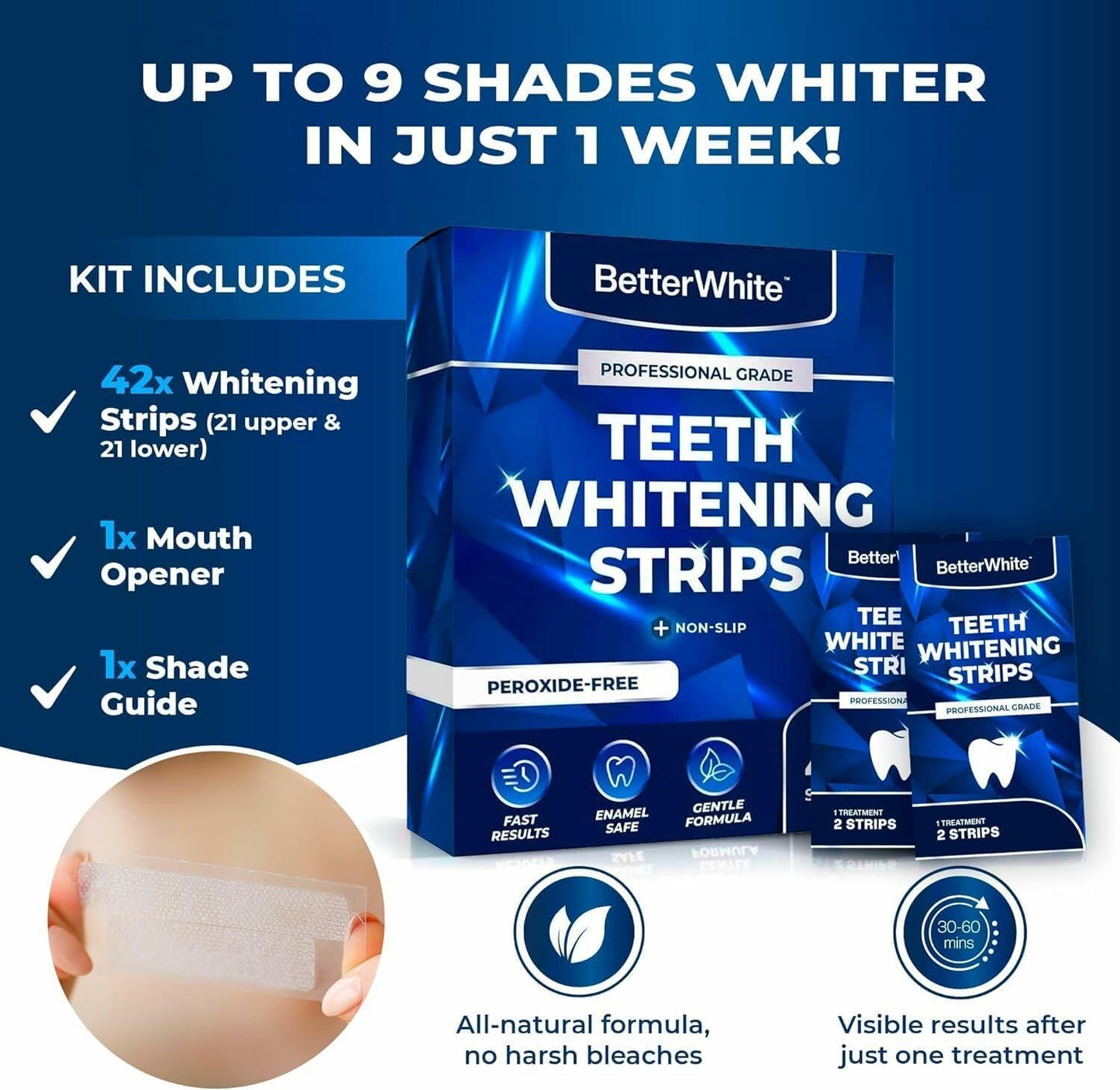 BetterWhite Teeth Whitening Strips 14 Peroxide-Free Professional 7 Treatments
