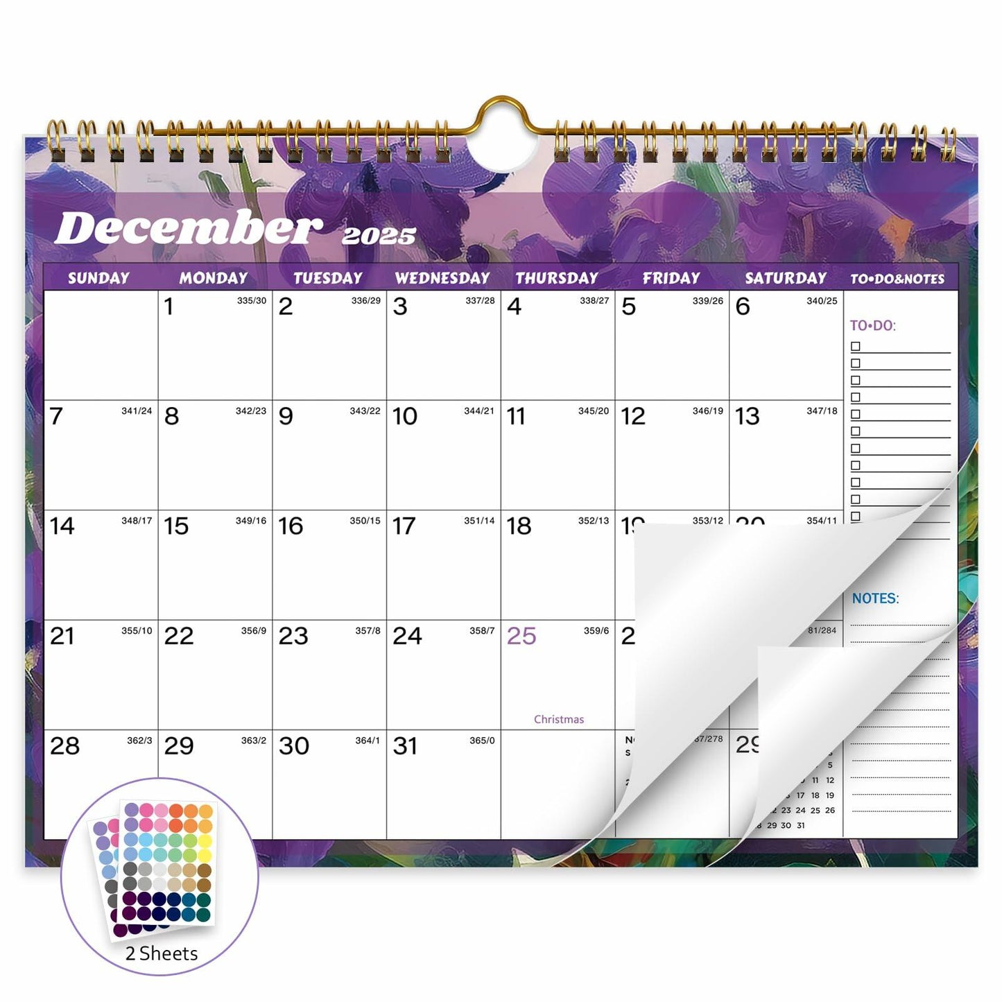 XISIDO 18-Month Wall Calendar 2025-2026 11x8.5 Flower Julian Dates