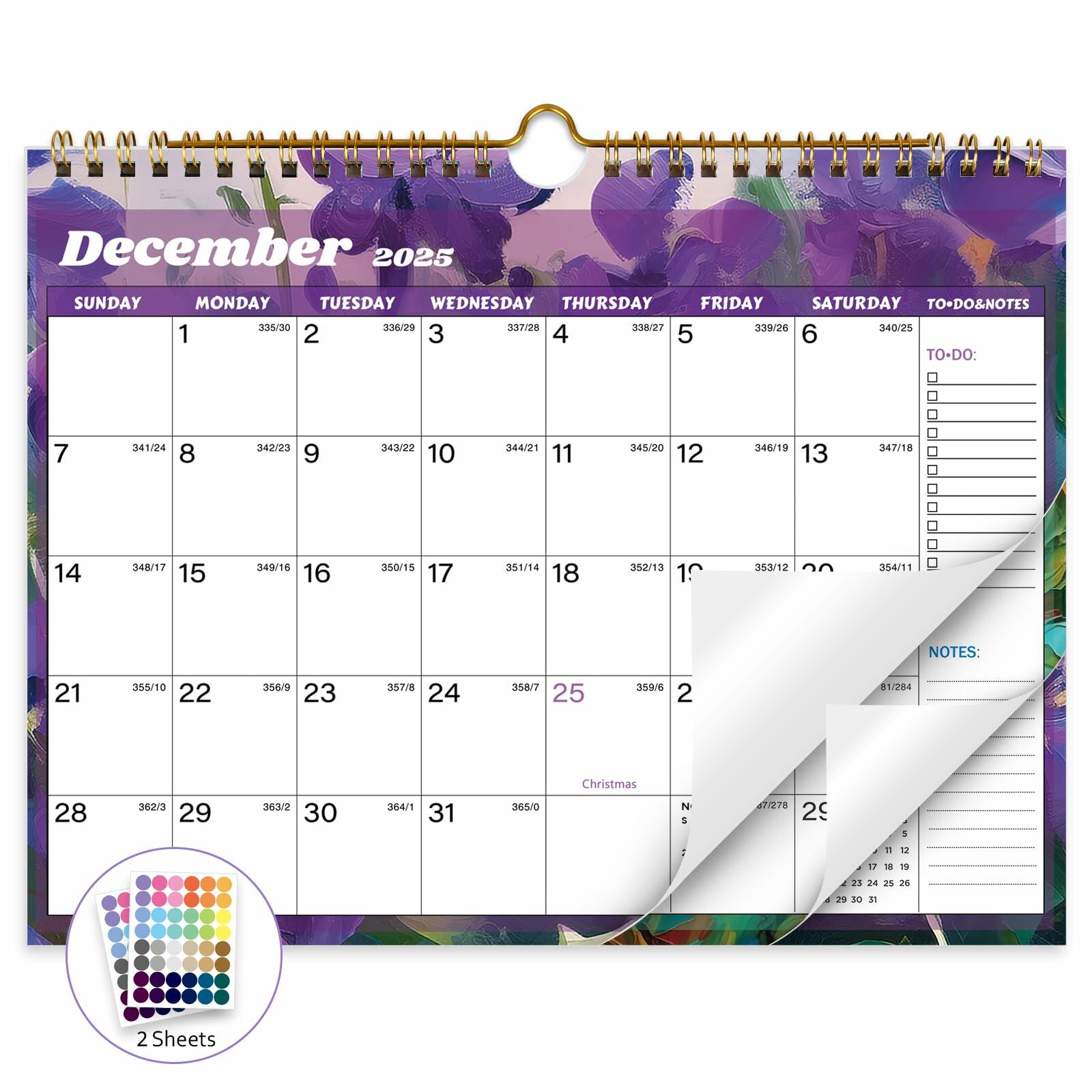 XISIDO 18-Month Wall Calendar 2025-2026 11x8.5 Flower Julian Dates