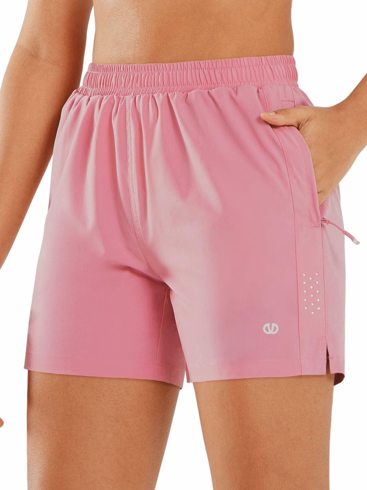 ALLZERO Women's 5" Quick Dry Running Shorts Zip Pockets Powderpink Size 2XL