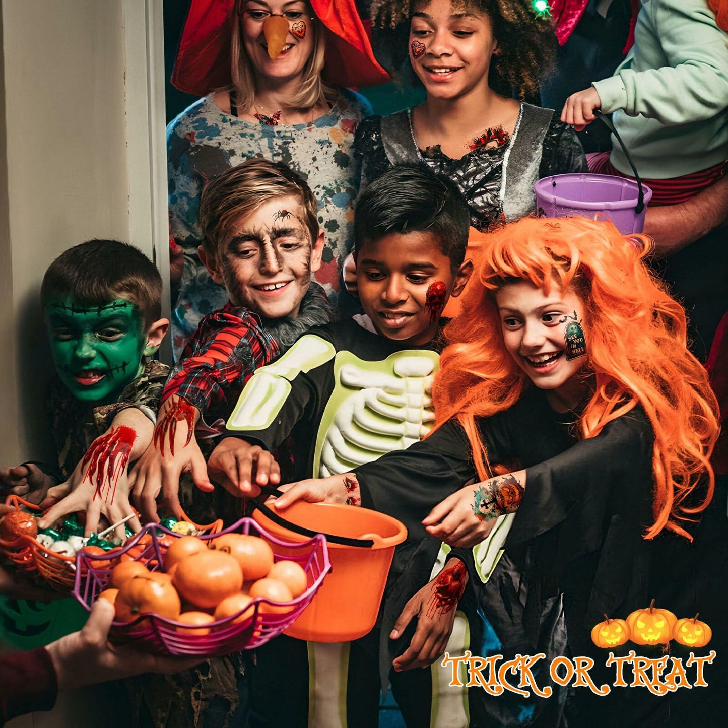 Halloween Temporary Tattoos 36 Sheets Scary Joker Pumpkin Skull Ghost Bats