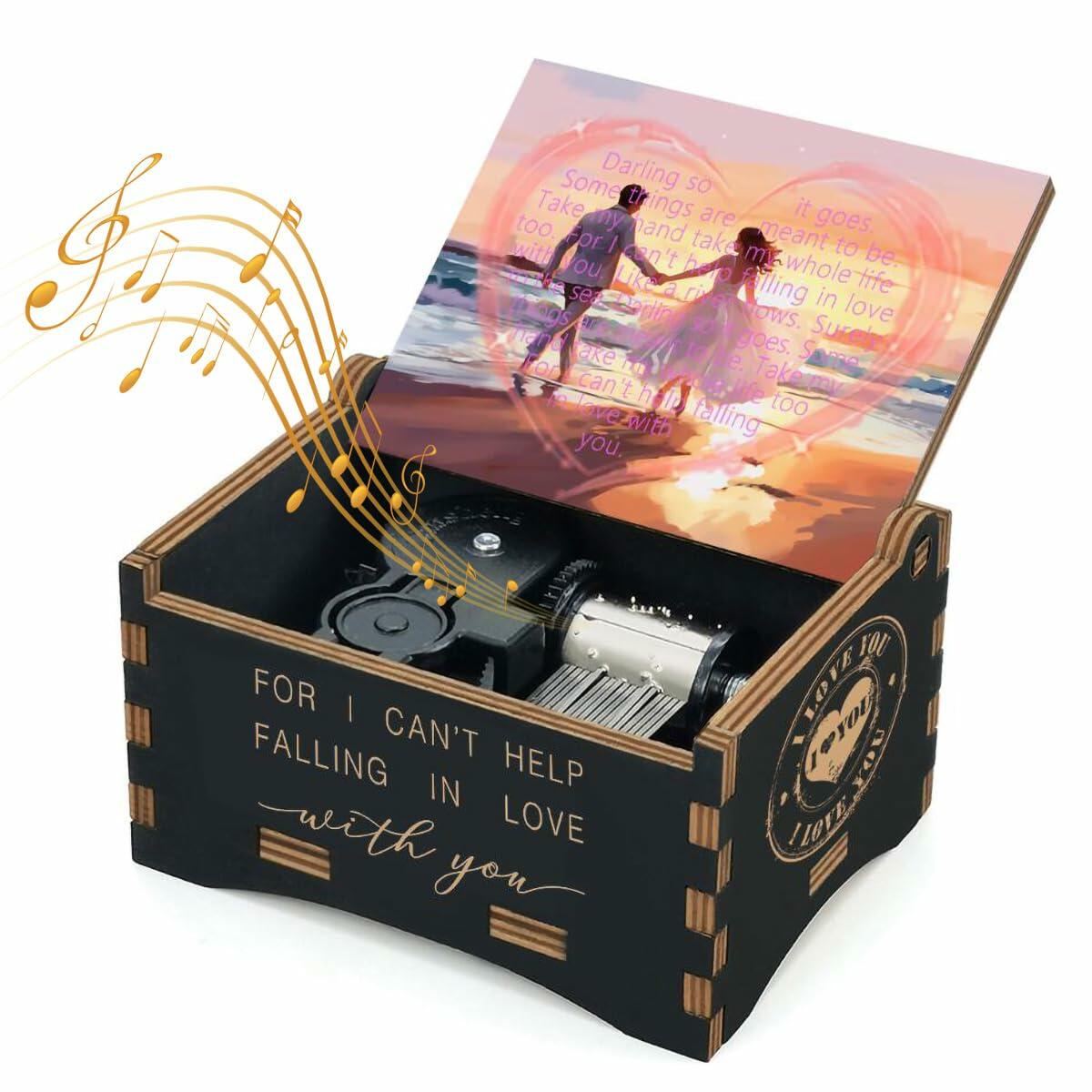 Sooharic "Can't Help Falling in Love" Wooden Music Box Gift for Her