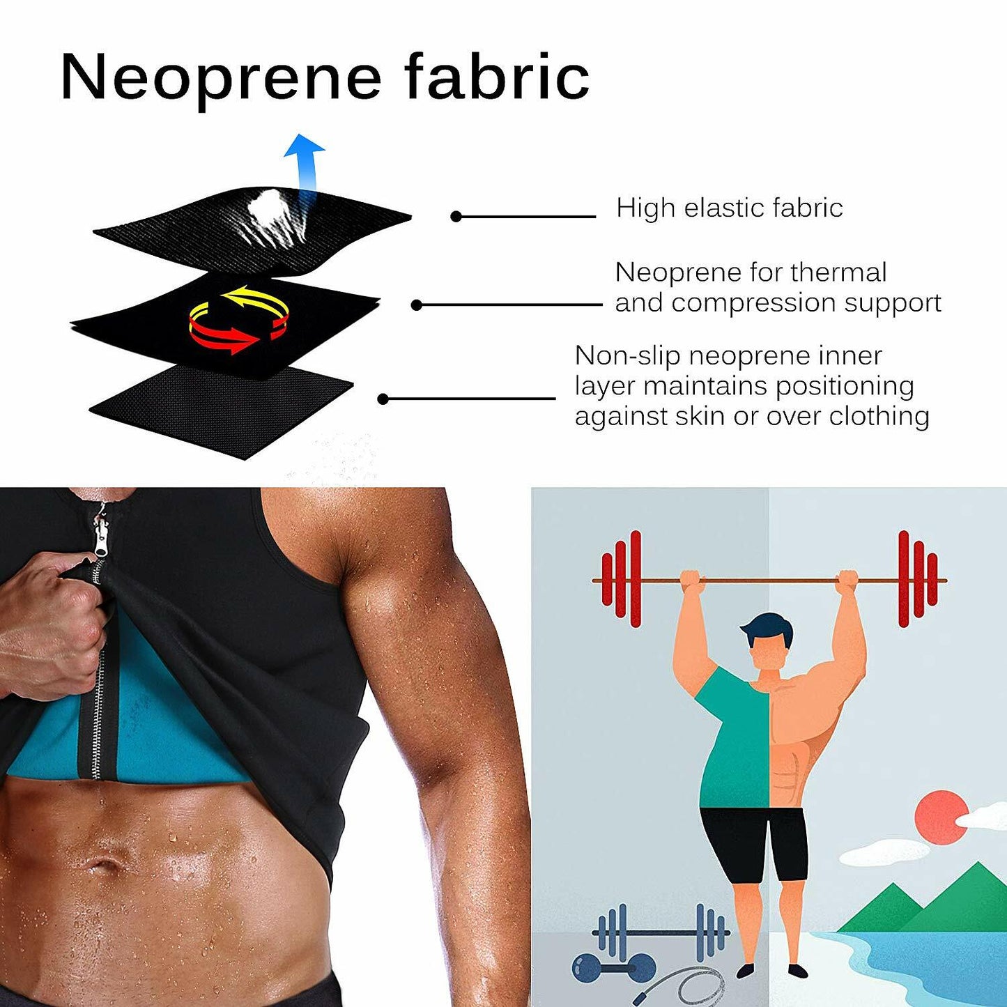 DoLoveY Men Sweat Sauna Vest Waist Trainer Body Shaper Neoprene Black 3XL