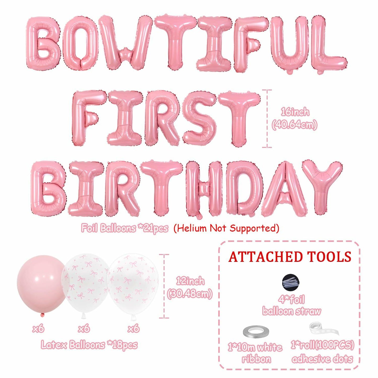 Pink Bow 1st Birthday Balloons Kit Girls Party Supplies Foil Latex Decor