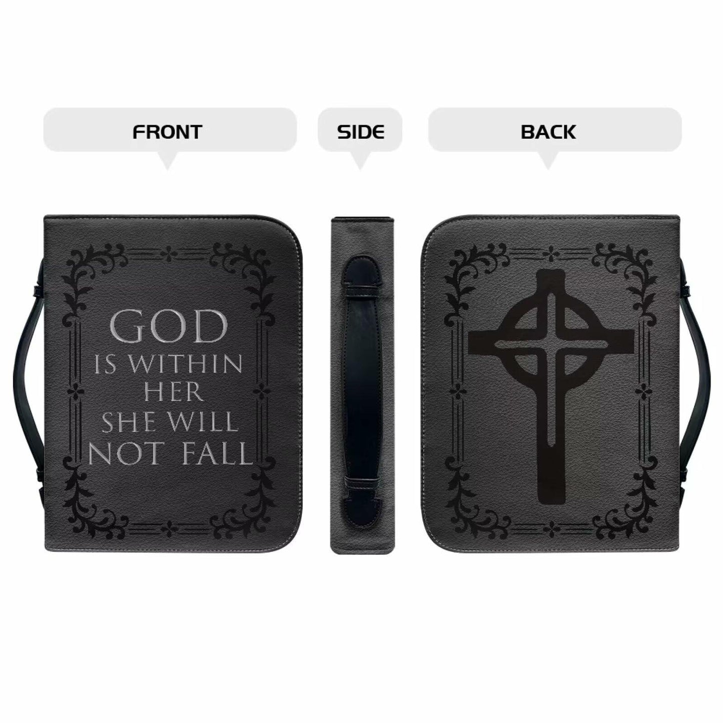 Rshubino Leather Bible Cover Case with Handle Black Fits 2XL Size Bible