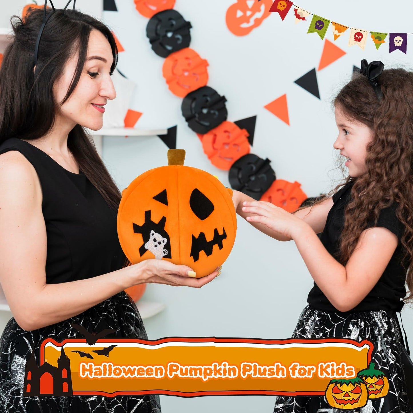 GEWUJATOP Halloween Pumpkin Plush Toy Orange 7in Ghost 5in Trick Treat