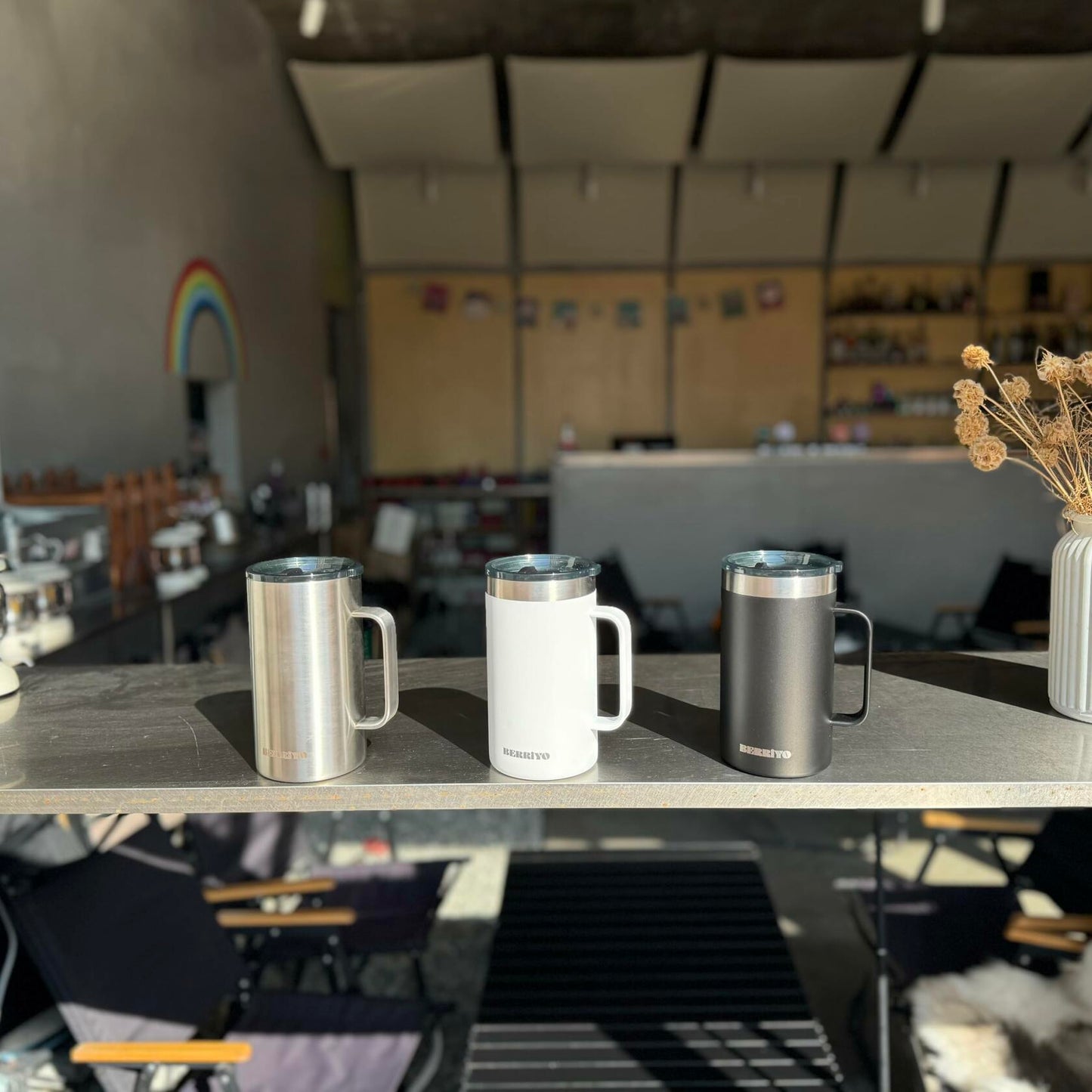 Berriyo 22oz Stainless Steel Insulated Coffee Mug w/ Handle & Sliding Lid Black