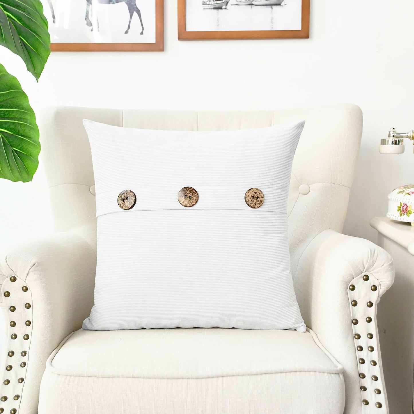 CaliTime Corduroy Striped Throw Pillow Cases 12x20 White Pack of 2