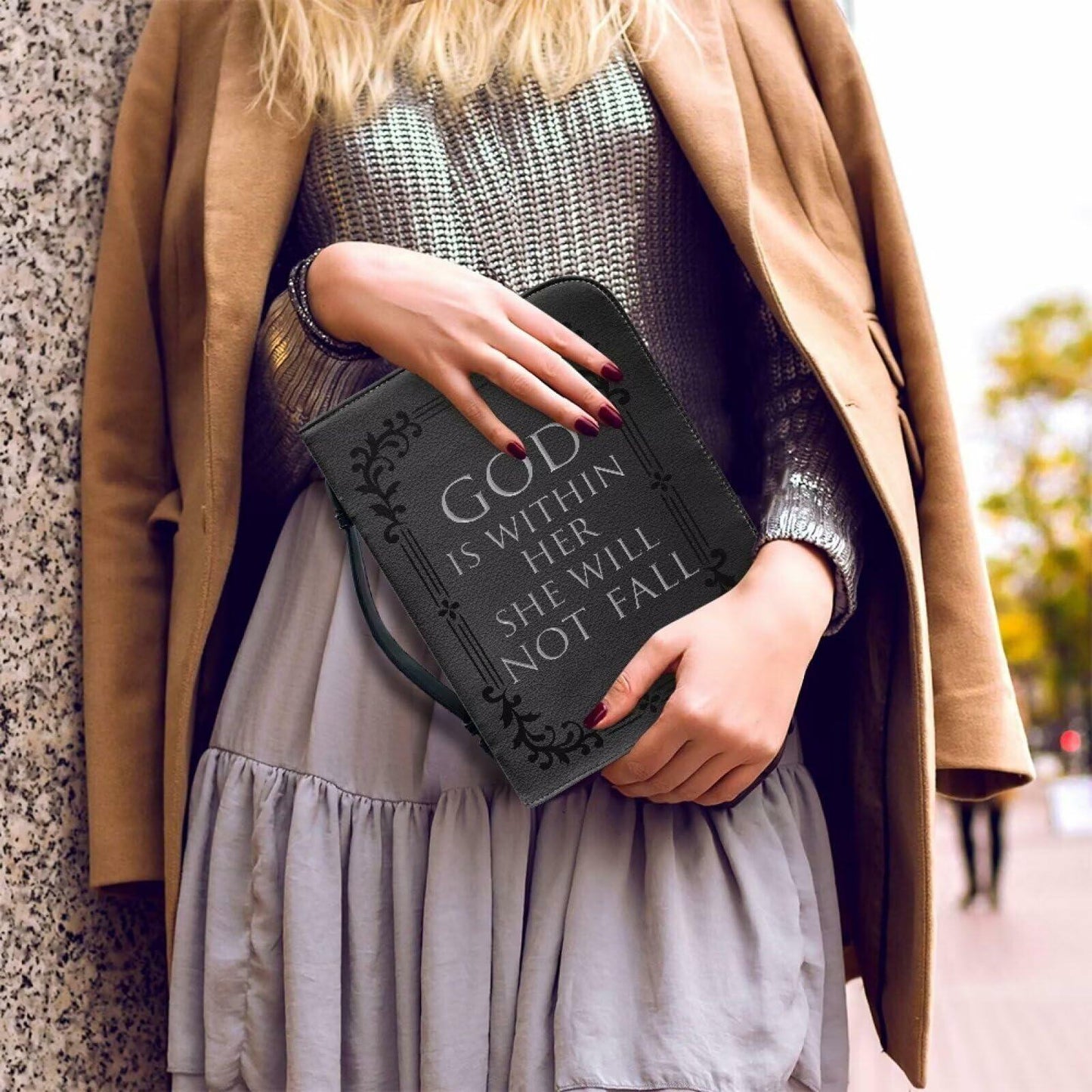 Rshubino Leather Bible Cover Case with Handle Black Fits 2XL Size Bible