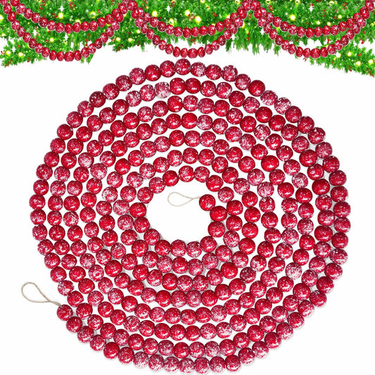 13ft Christmas Wood Bead Garland Red White Wooden Beads Xmas Tree Decor