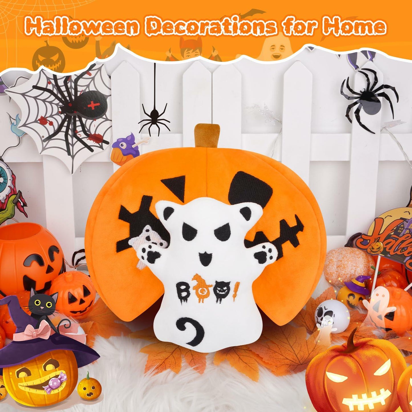 GEWUJATOP Halloween Pumpkin Plush Toy Orange 7in Ghost 5in Trick Treat