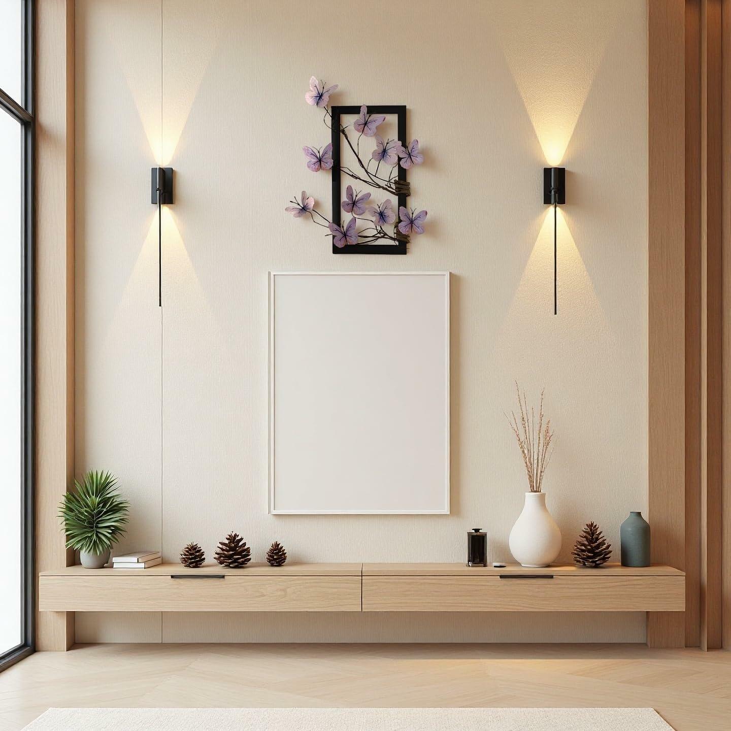 HMKAIJUFUL Handmade Butterfly Wall Art Wood Frame Blue Purple 16x8in