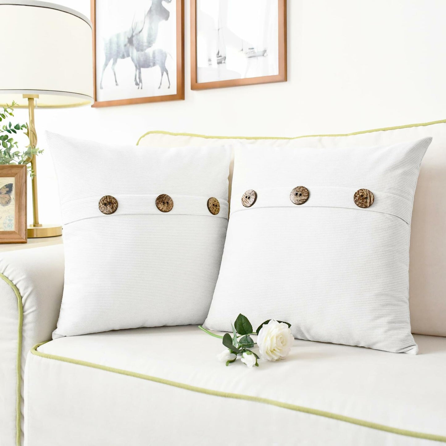 CaliTime Corduroy Striped Throw Pillow Cases 12x20 White Pack of 2