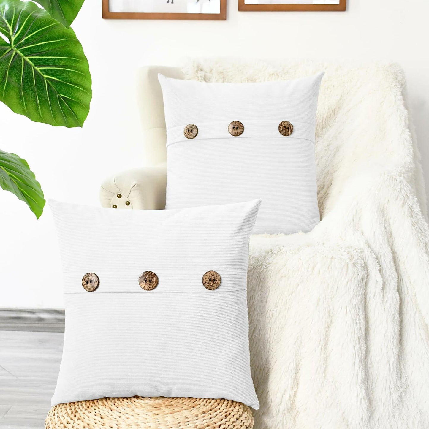 CaliTime Corduroy Striped Throw Pillow Cases 12x20 White Pack of 2