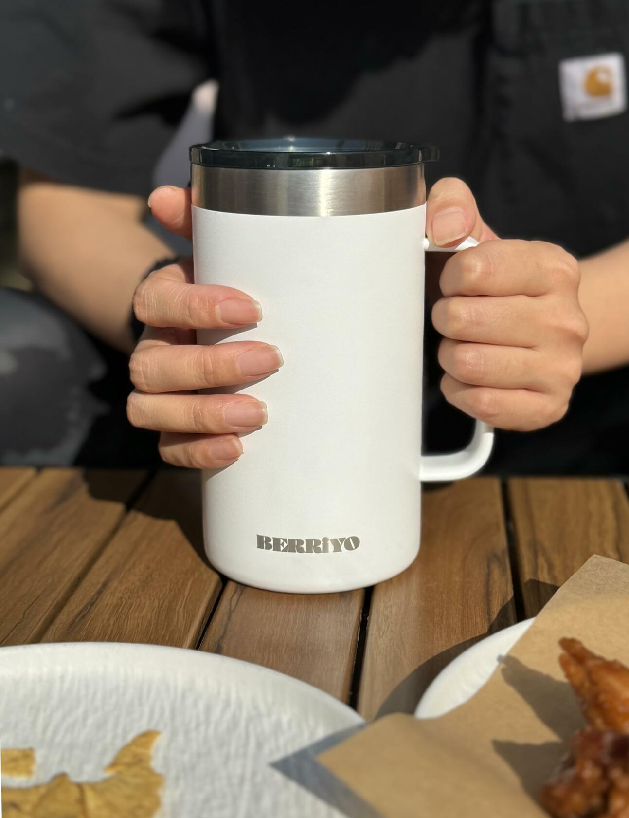 Berriyo 22oz Stainless Steel Insulated Coffee Mug w/ Handle & Sliding Lid Black