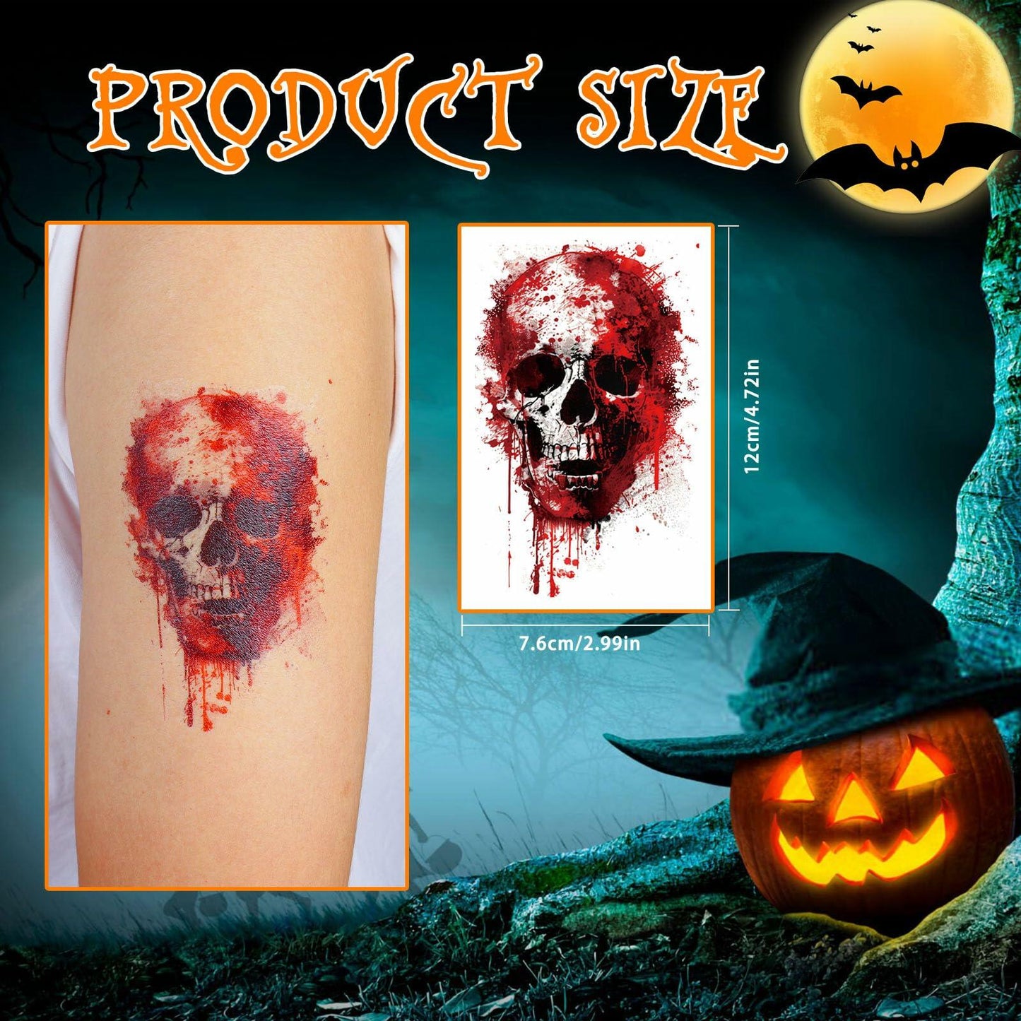 Halloween Temporary Tattoos 36 Sheets Scary Joker Pumpkin Skull Ghost Bats