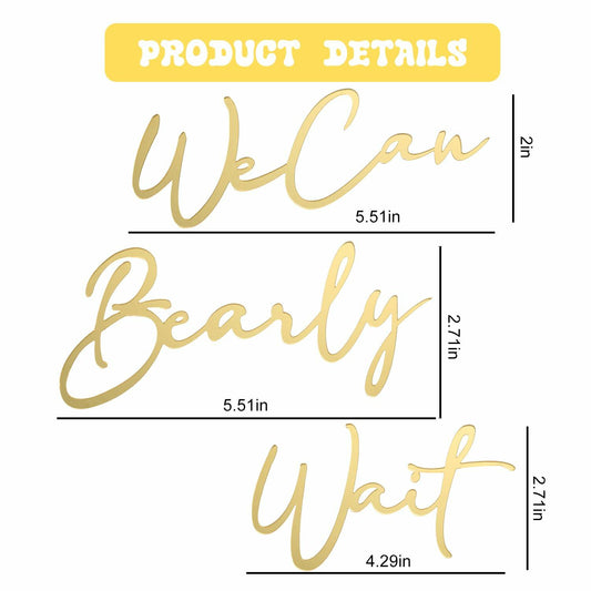 We Can Bearly Wait Gold Acrylic Cake Charm Baby Shower Gender Reveal