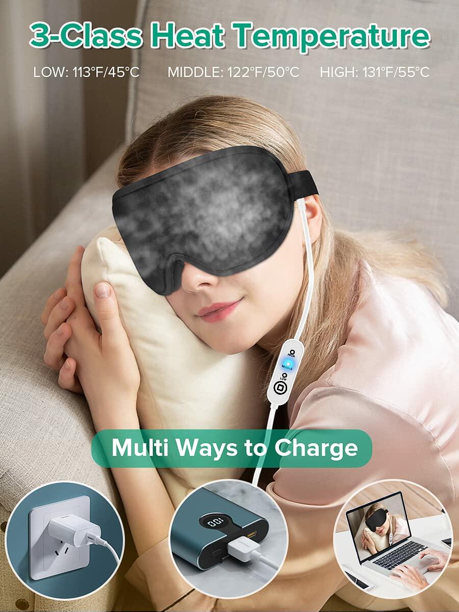 Betidom Heated Eye Mask USB Electric Steam Warm Compress Black 1 Count