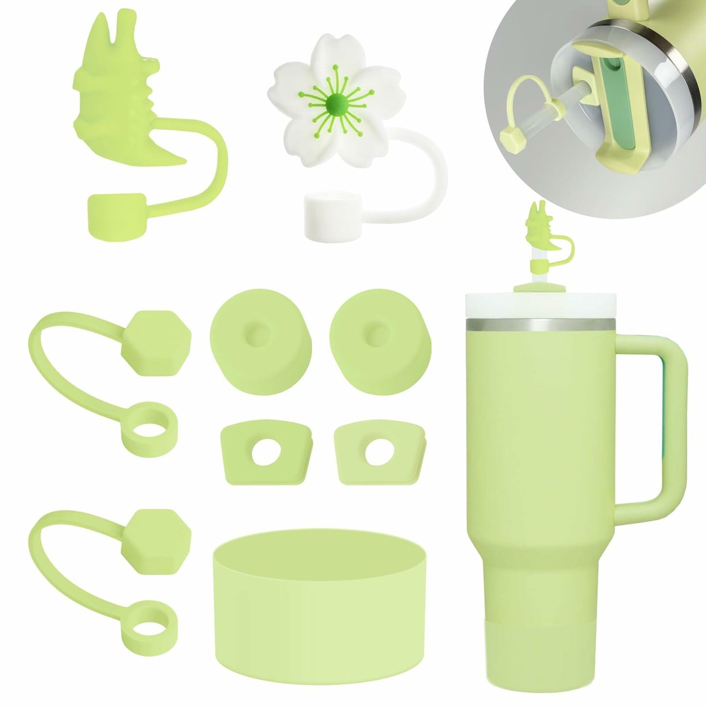 9PCS Stanley Cup Accessories Set Spill Stopper Straw Cover Boot Citron