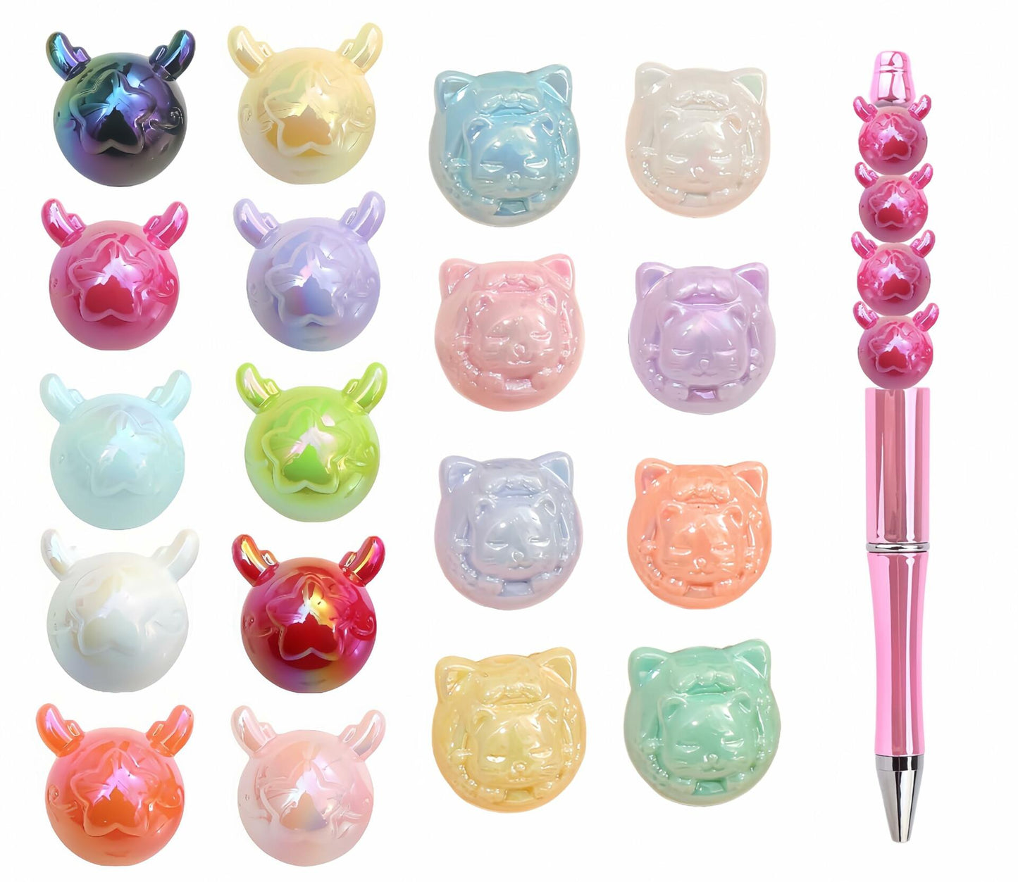 18Pcs Cute Beads for Pens (Acrylic, Mixed Color, Dragon Head Cat) - DIY